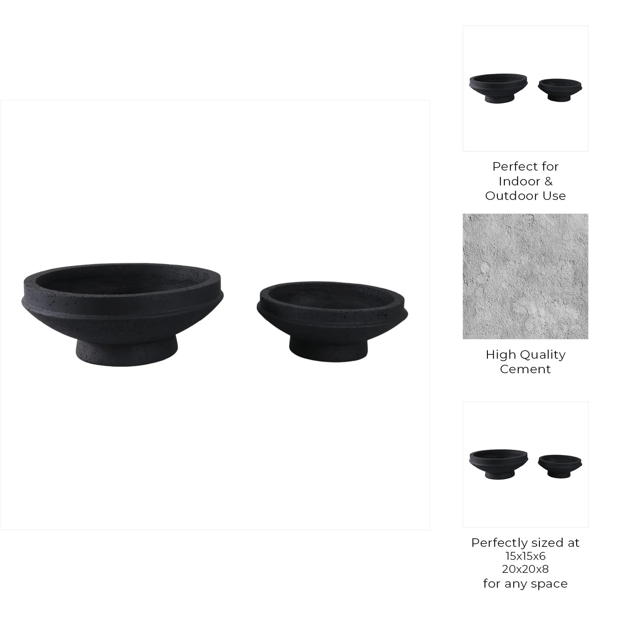 S/2 15/20" Pedestal Bowl Planters, Black - Image 8