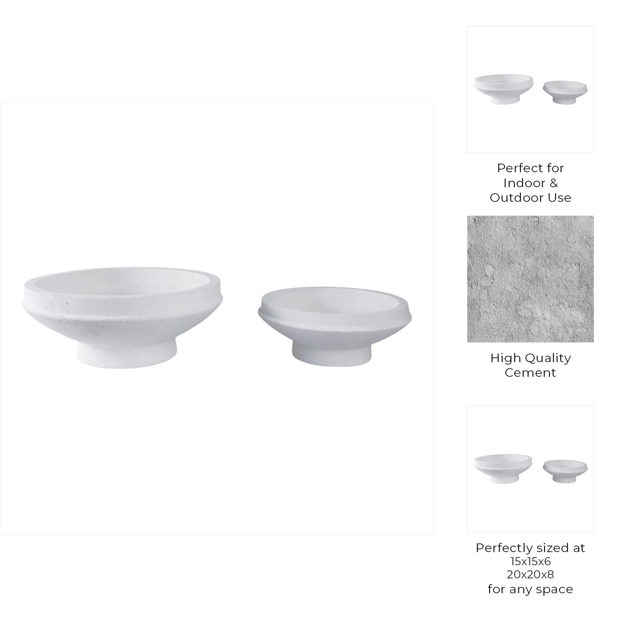 S/2 15/20" Pedestal Bowl Planters, White - Image 8