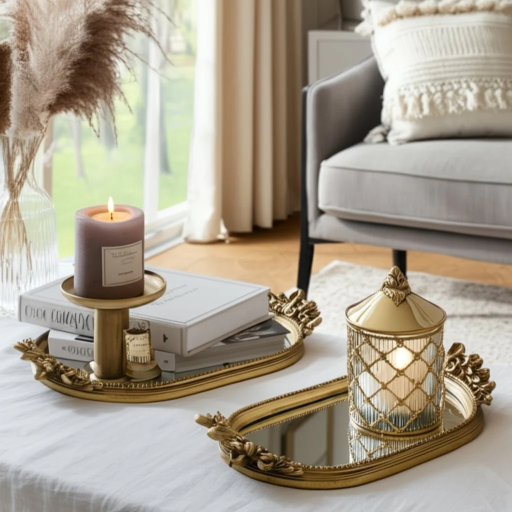 S/2 16/18" Fleur Ornate Trays, Gold - Image 11