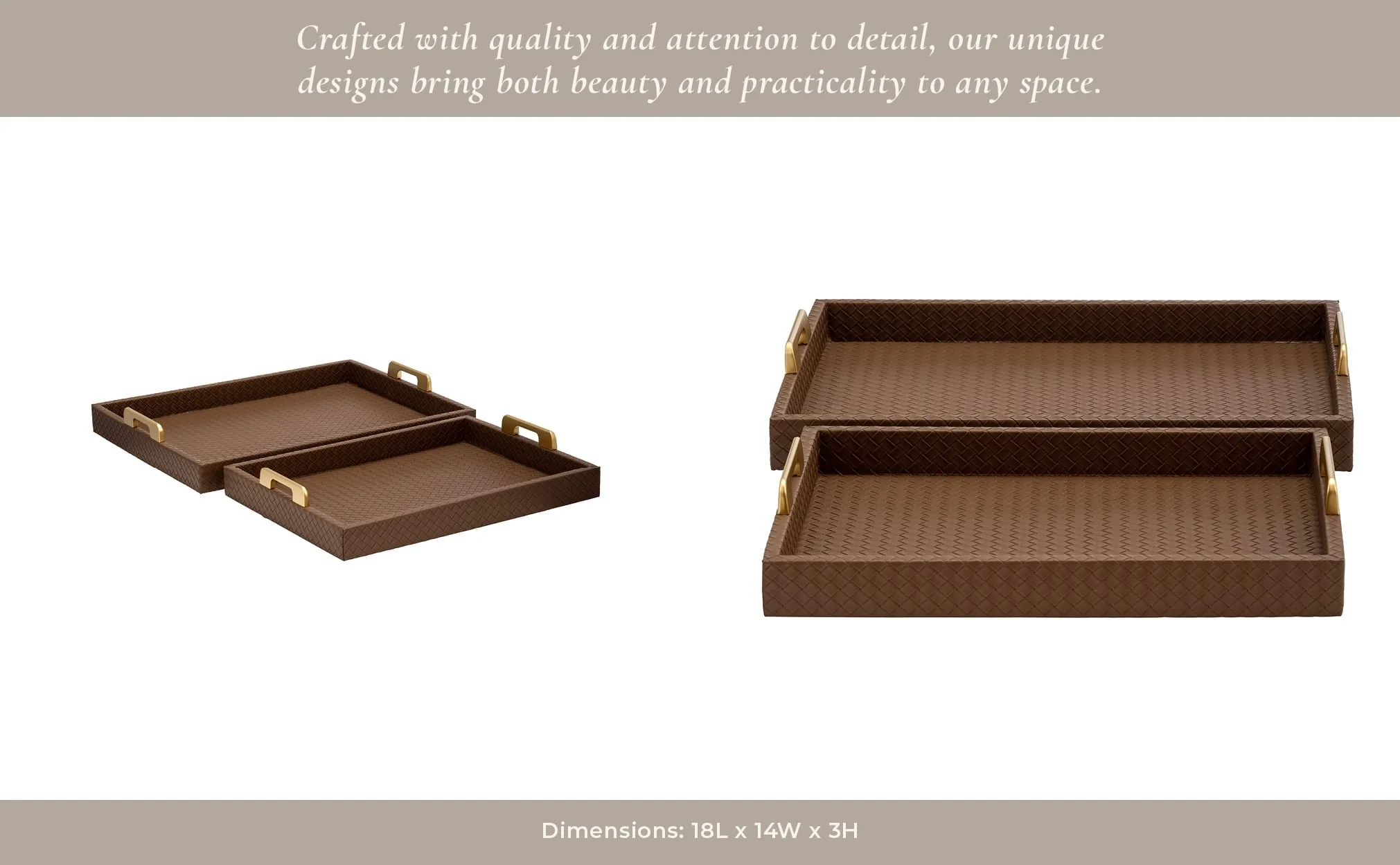 S/2 16/18"l Faux Leather Weave Trays, Cognac - Image 14