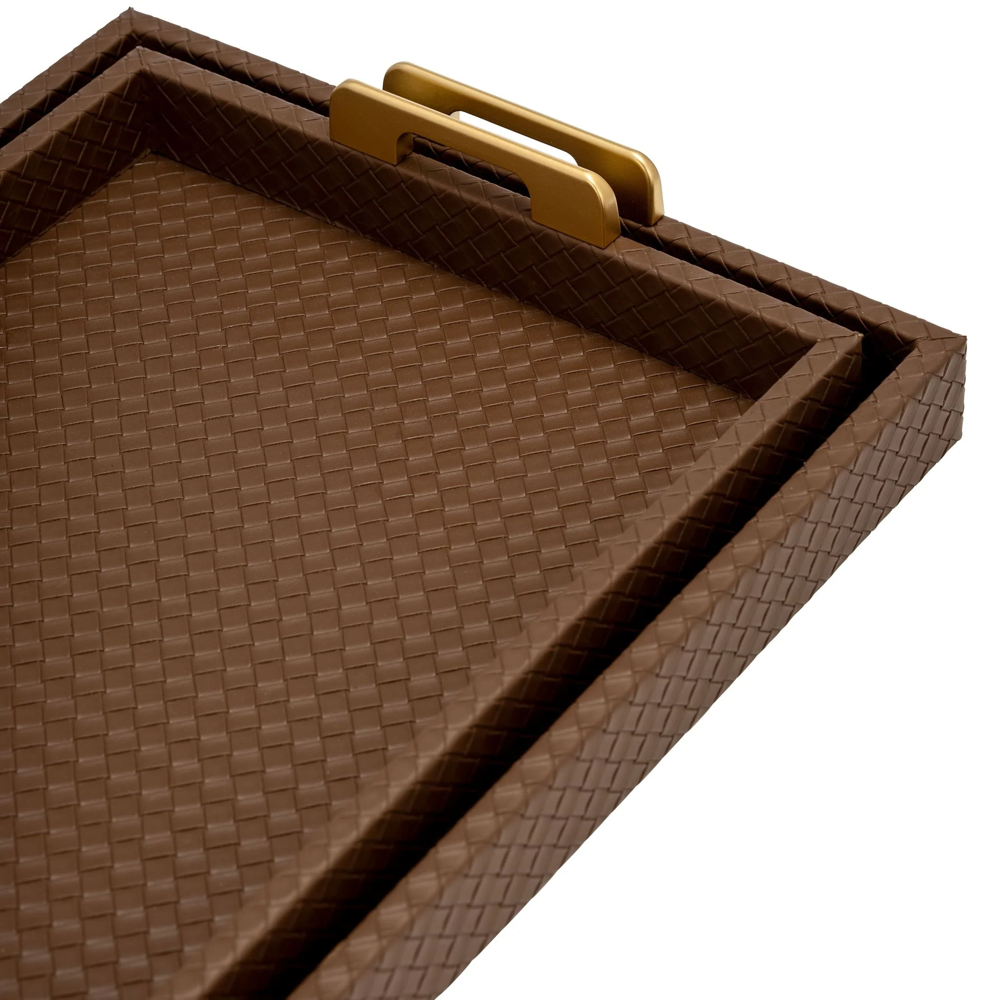 S/2 16/18"l Faux Leather Weave Trays, Cognac - Image 6