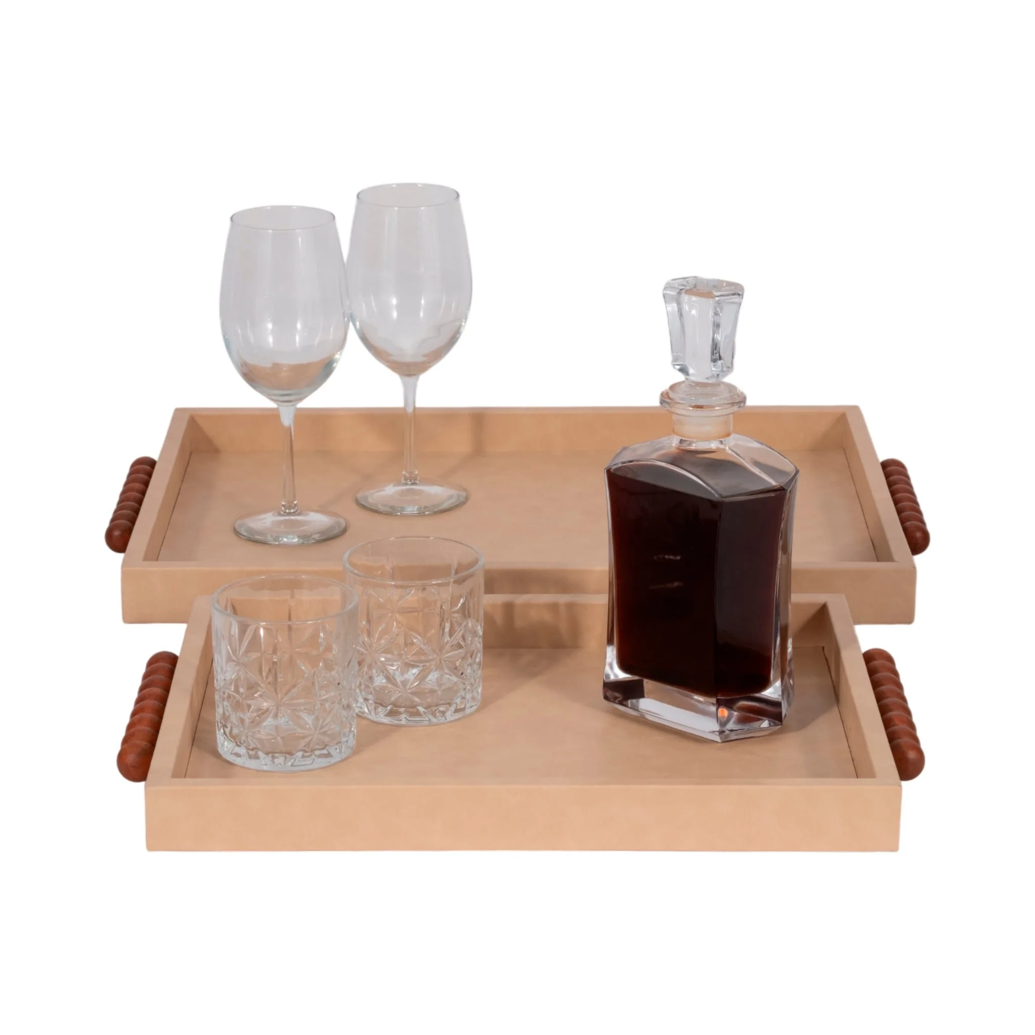 S/2 16/20" Beaded Handle Trays, Ivory - Image 2