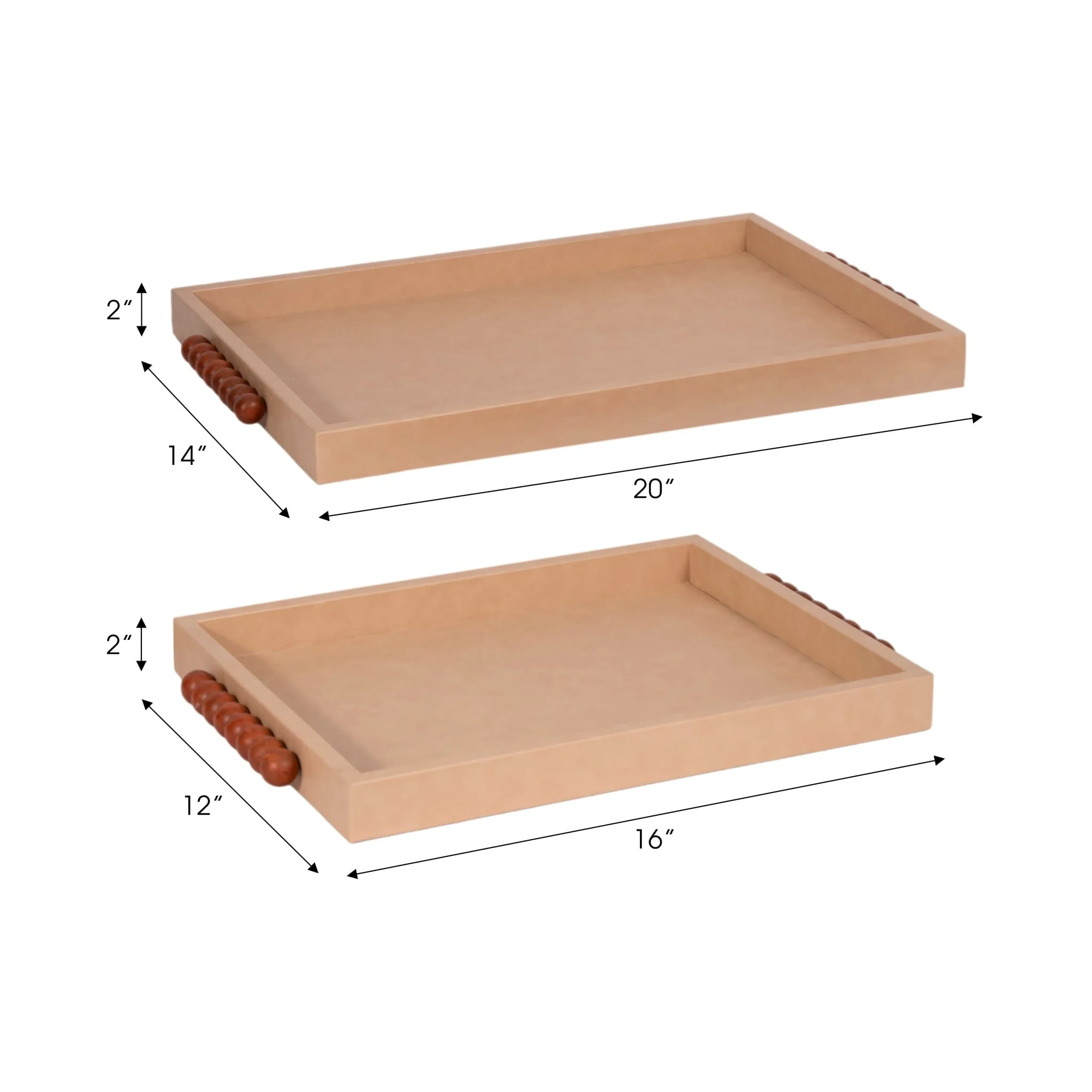 S/2 16/20" Beaded Handle Trays, Ivory - Image 7