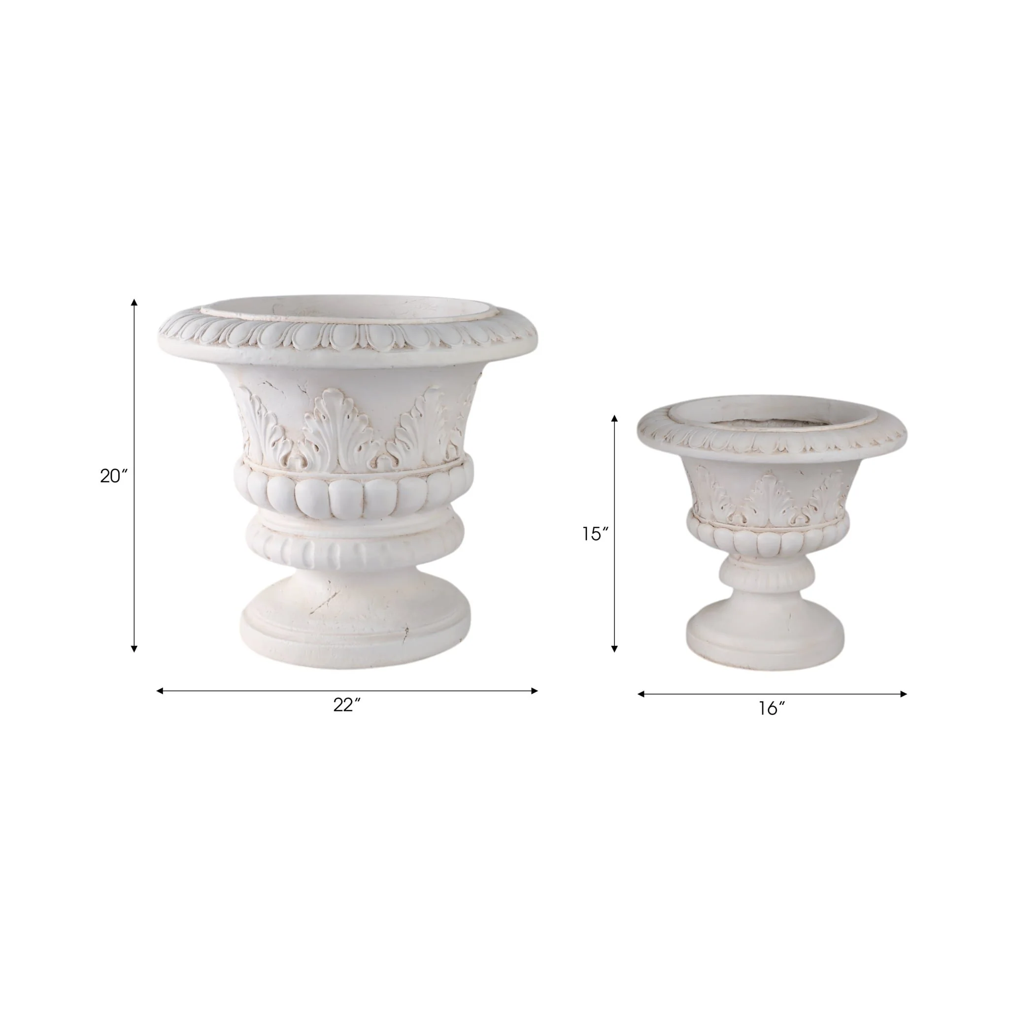 S/2 16/22" Traditional Urn Planters, Ivory - Image 7