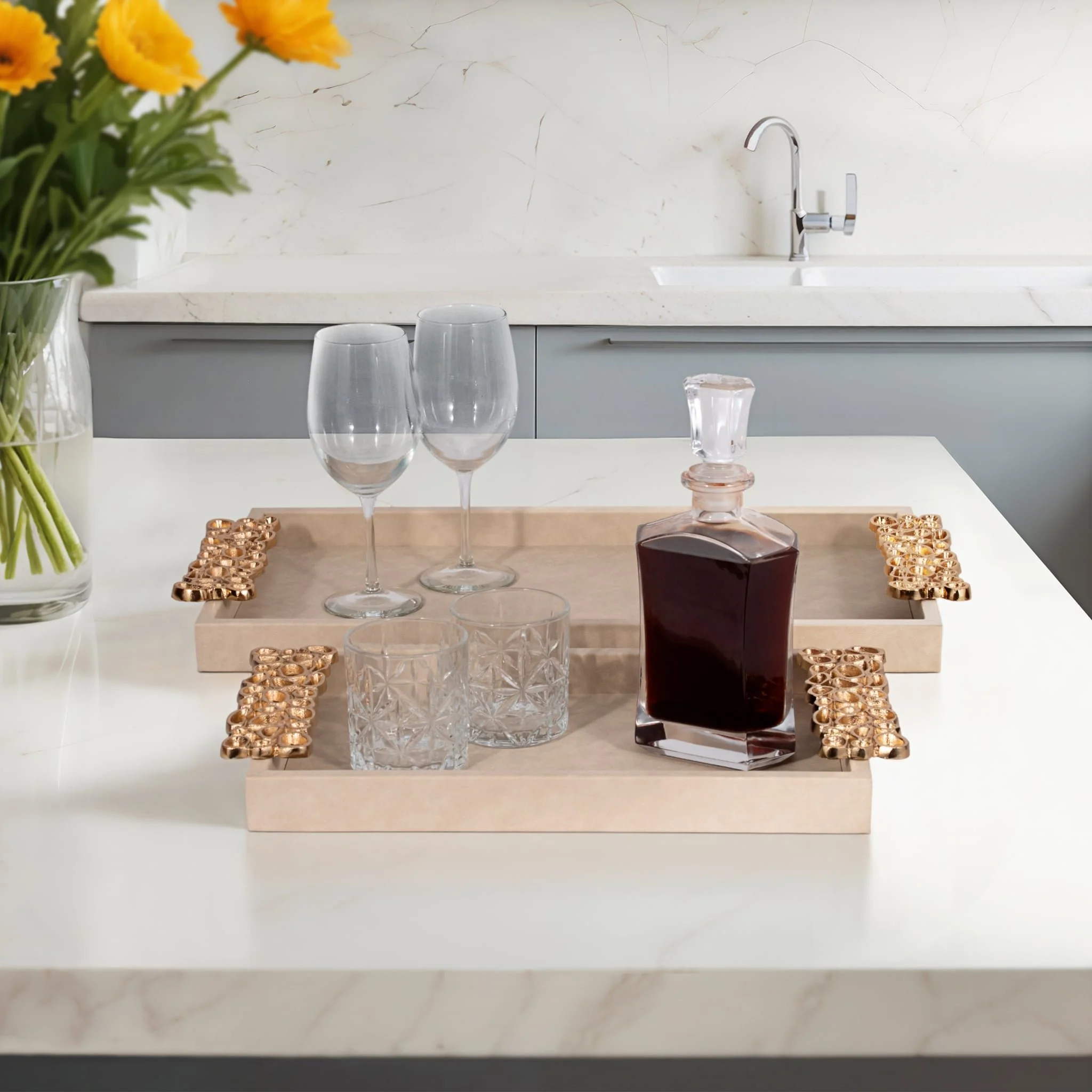 S/2 16/22" Trays With Gold Open Cut-out Handles, I - Image 9