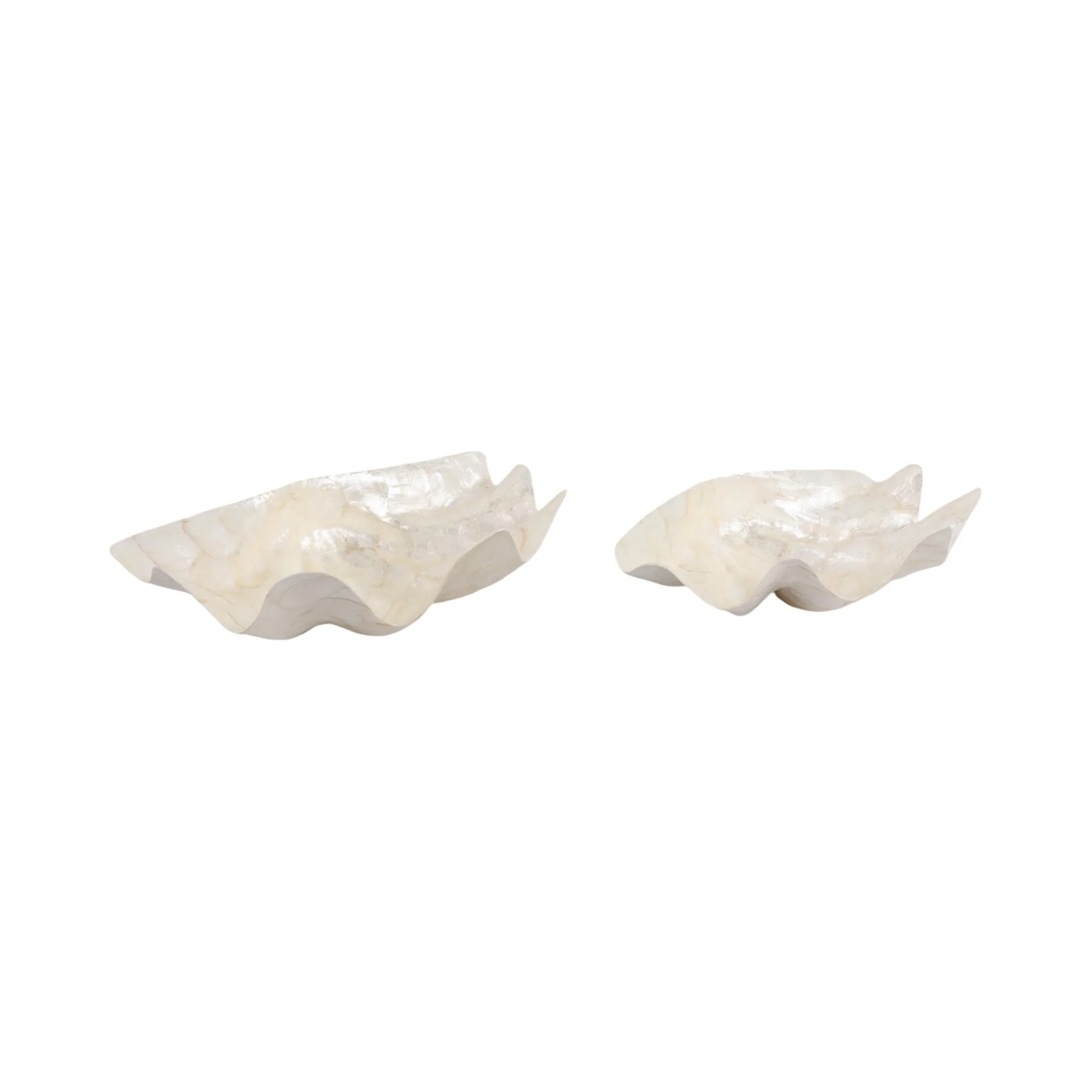 S/2 17"/20" Capiz Shell Shaped Bowls, Ivory - Image 2