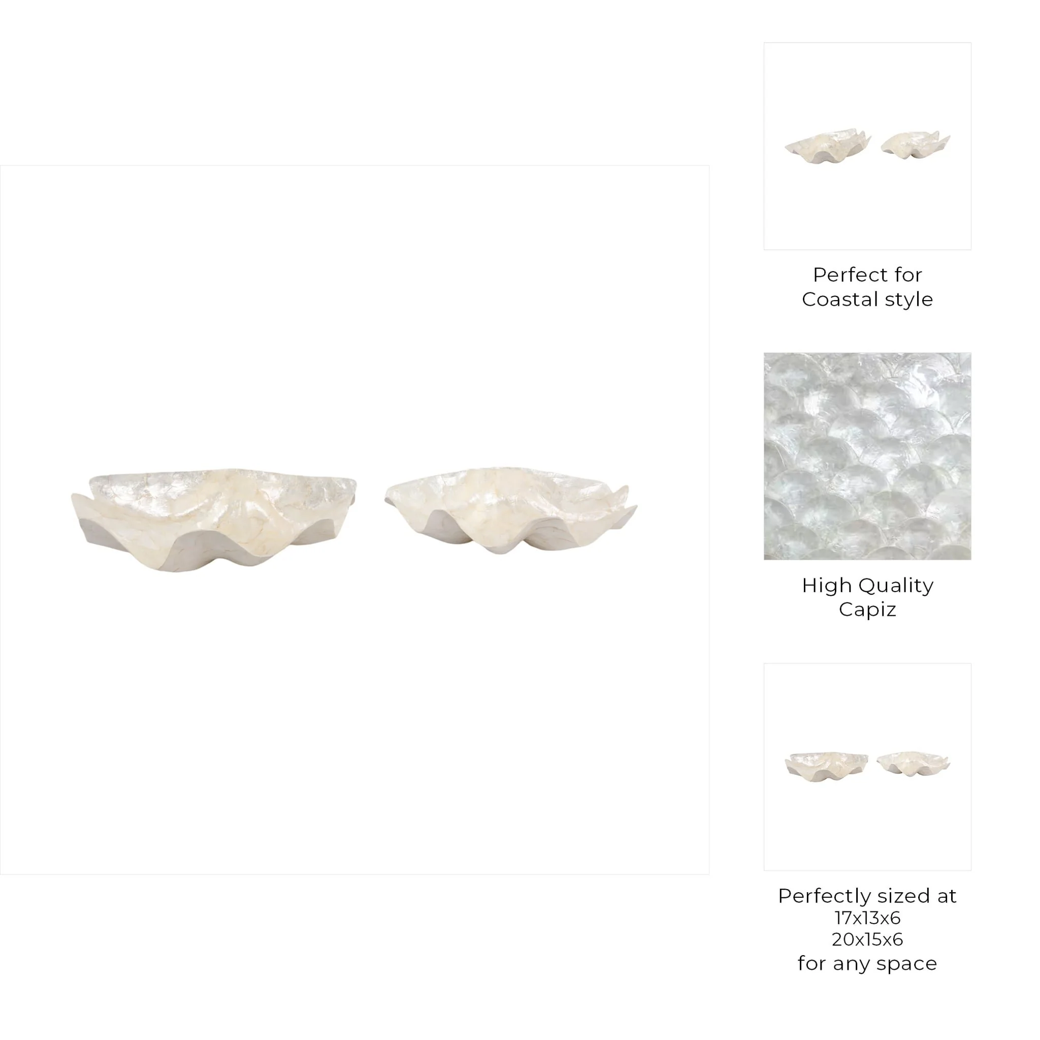 S/2 17"/20" Capiz Shell Shaped Bowls, Ivory - Image 9