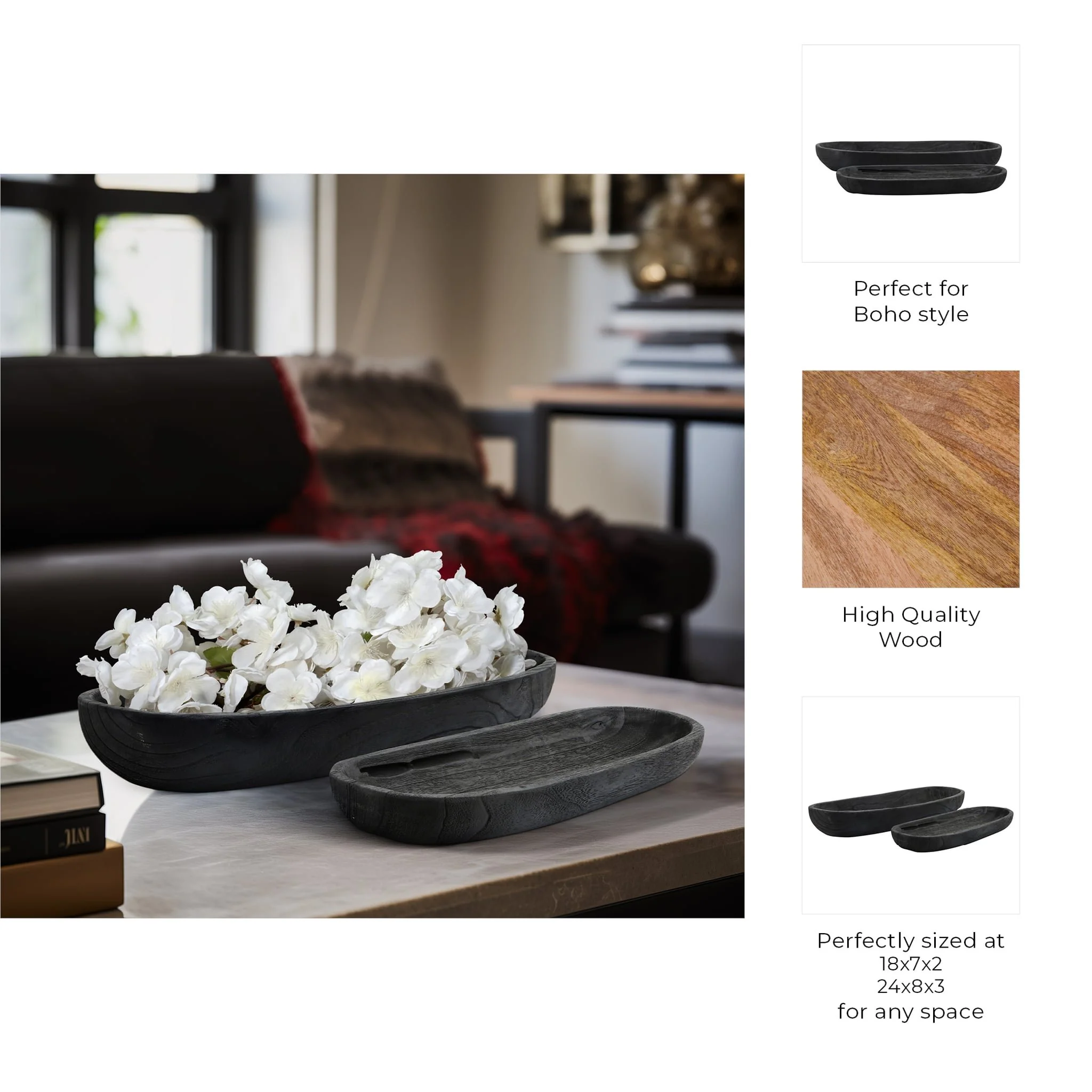 S/2 18/24" Wood Decor Plates, Black - Image 7