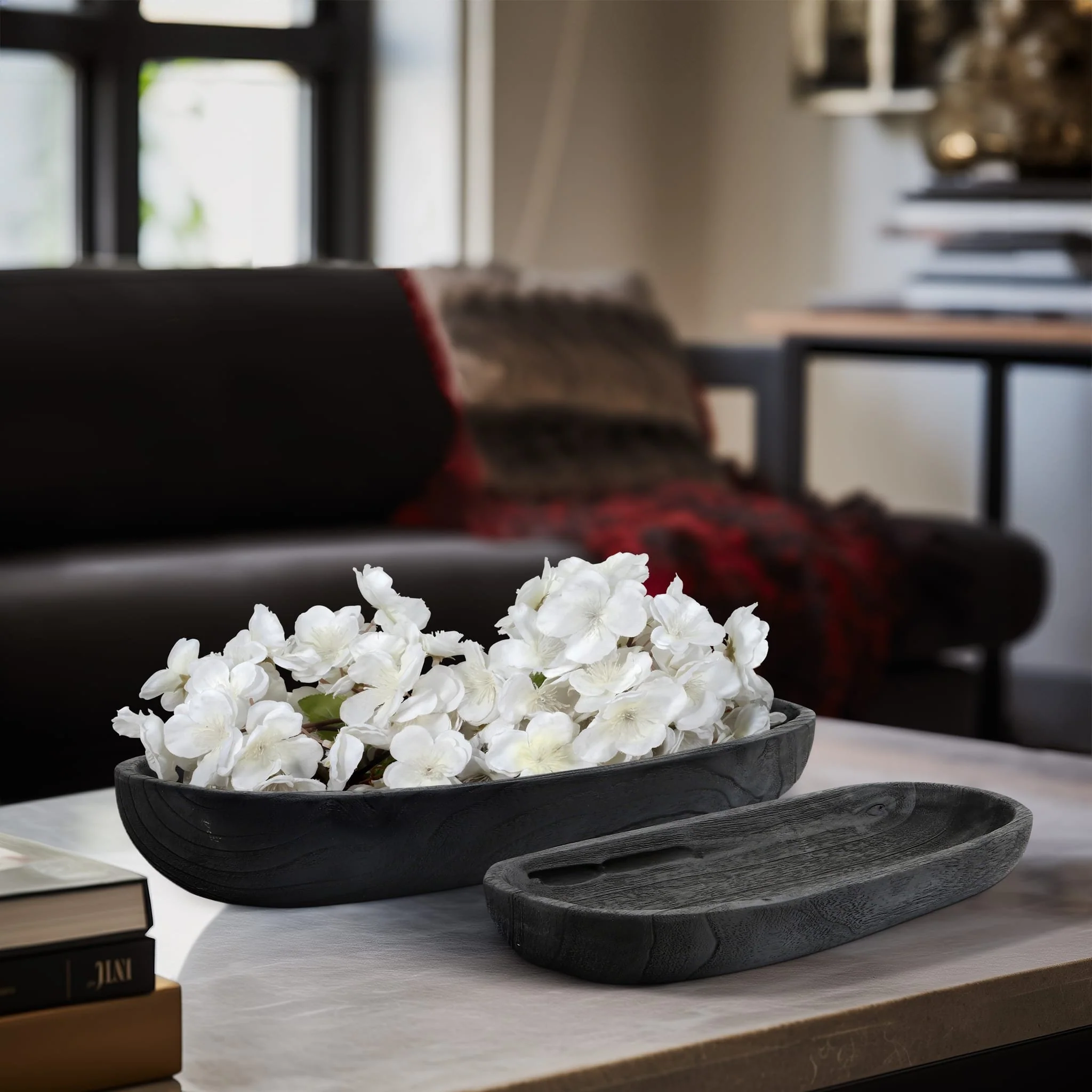 S/2 18/24" Wood Decor Plates, Black - Image 8