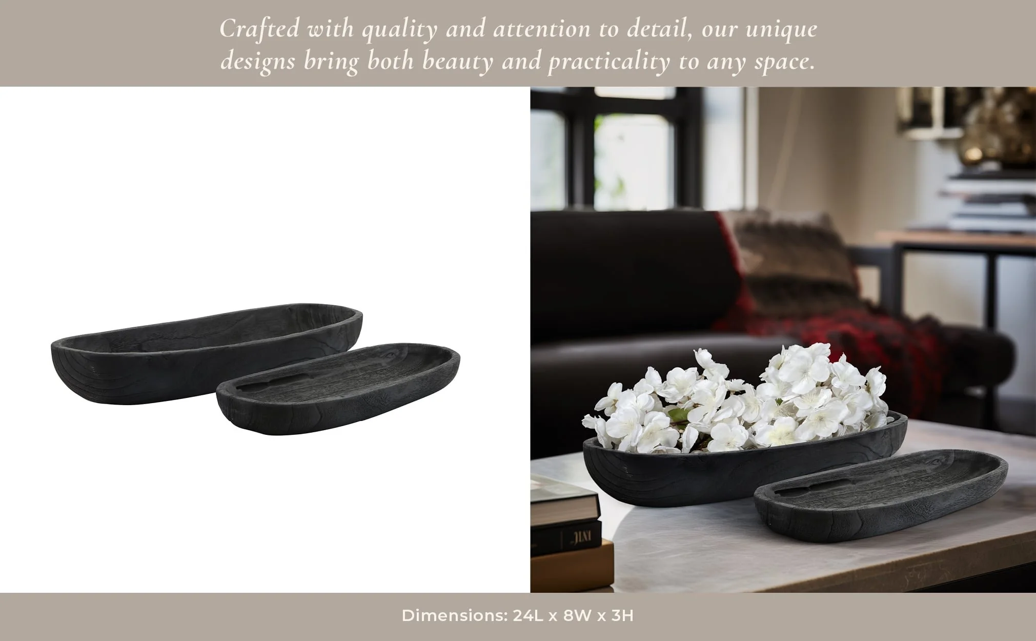 S/2 18/24" Wood Decor Plates, Black - Image 9