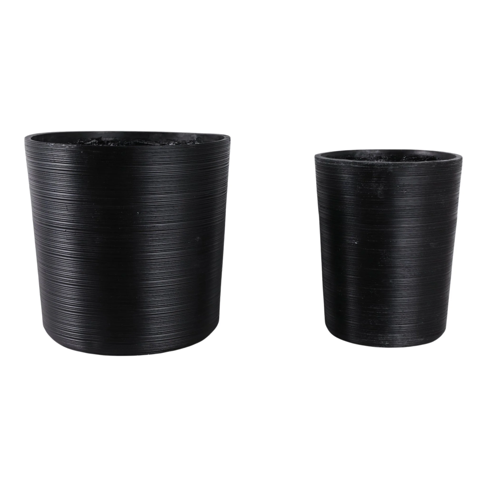 S/2 19/21" Tall Modern Lines Resin Planter, Black - Image 2