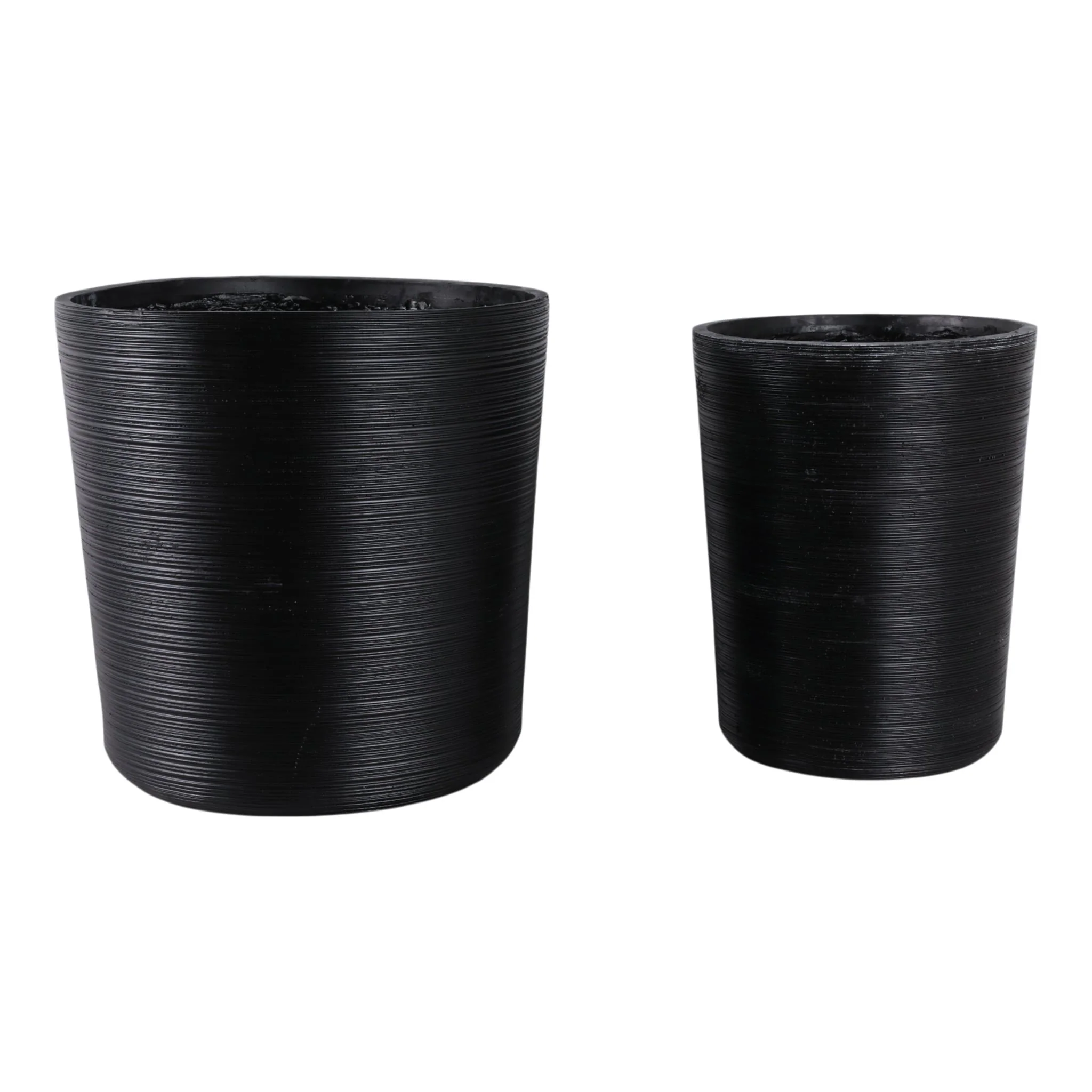 S/2 19/21" Tall Modern Lines Resin Planter, Black - Image 3