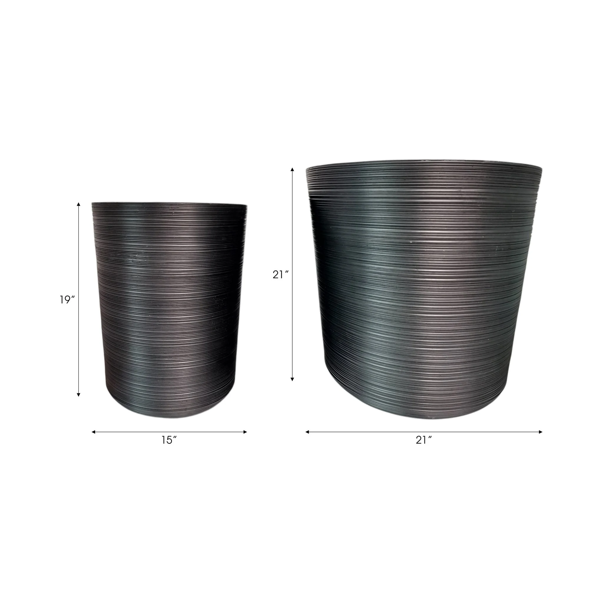 S/2 19/21" Tall Modern Lines Resin Planter, Black - Image 7