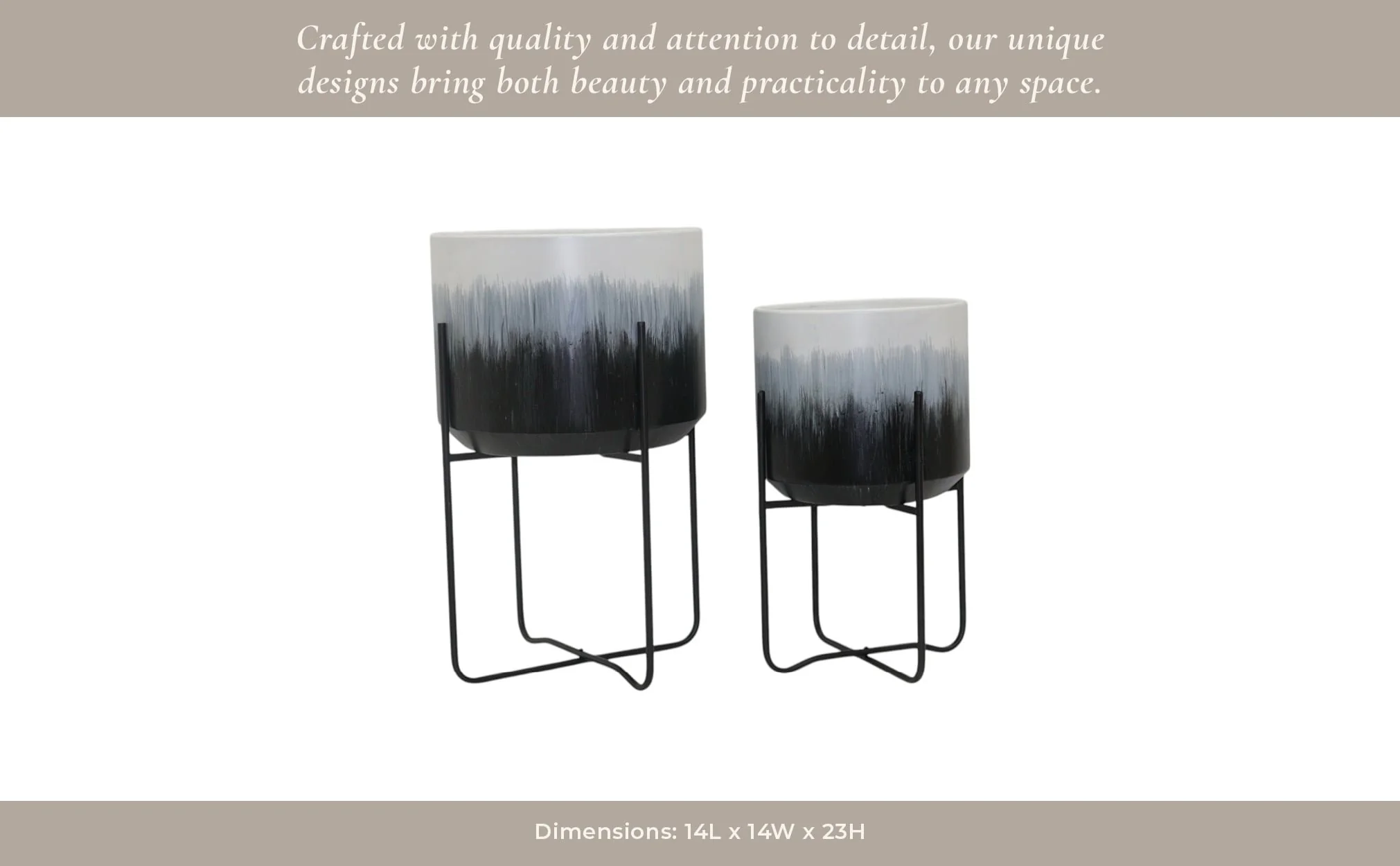 S/2 19/23" Brush Strokes Metal Planters On Stands, - Image 10