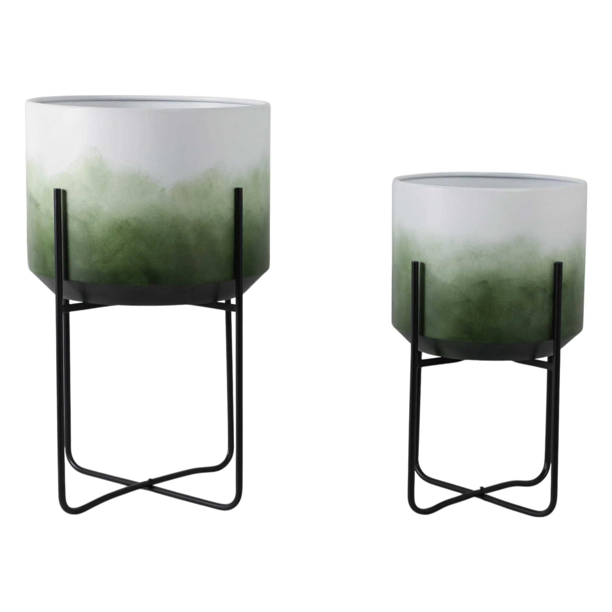 S/2 19/23" Gradient Metal Planters On Stands, Gree - Image 3