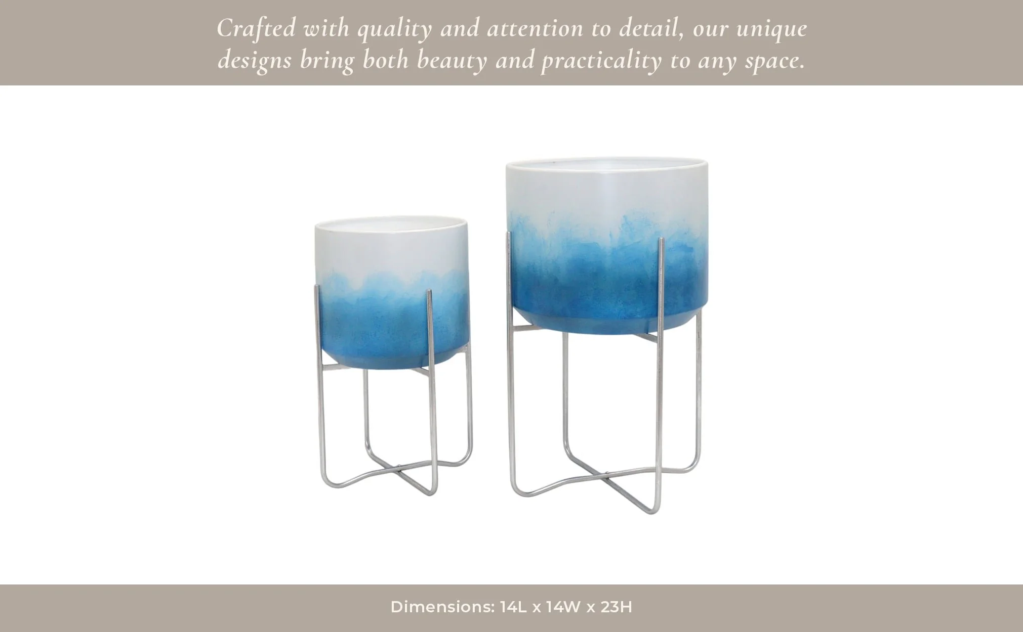 S/2 19/23" Ombre Metal Planters On Stands, Blue Kd - Image 10