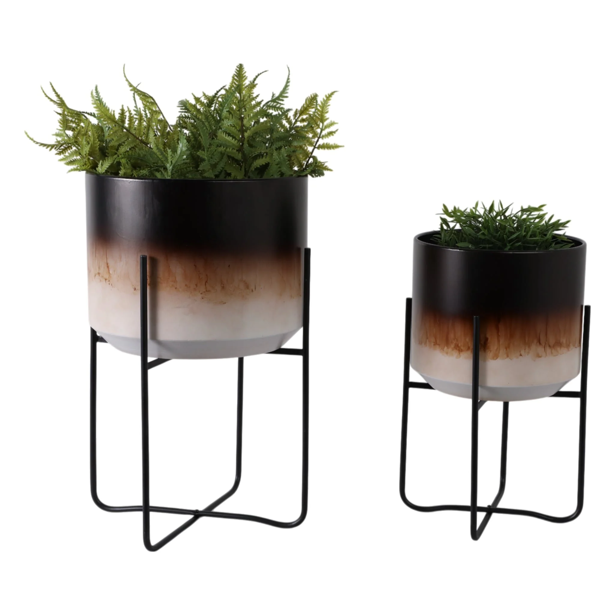 S/2 19/23" Ombre Metal Planters On Stands, Brown K - Image 2