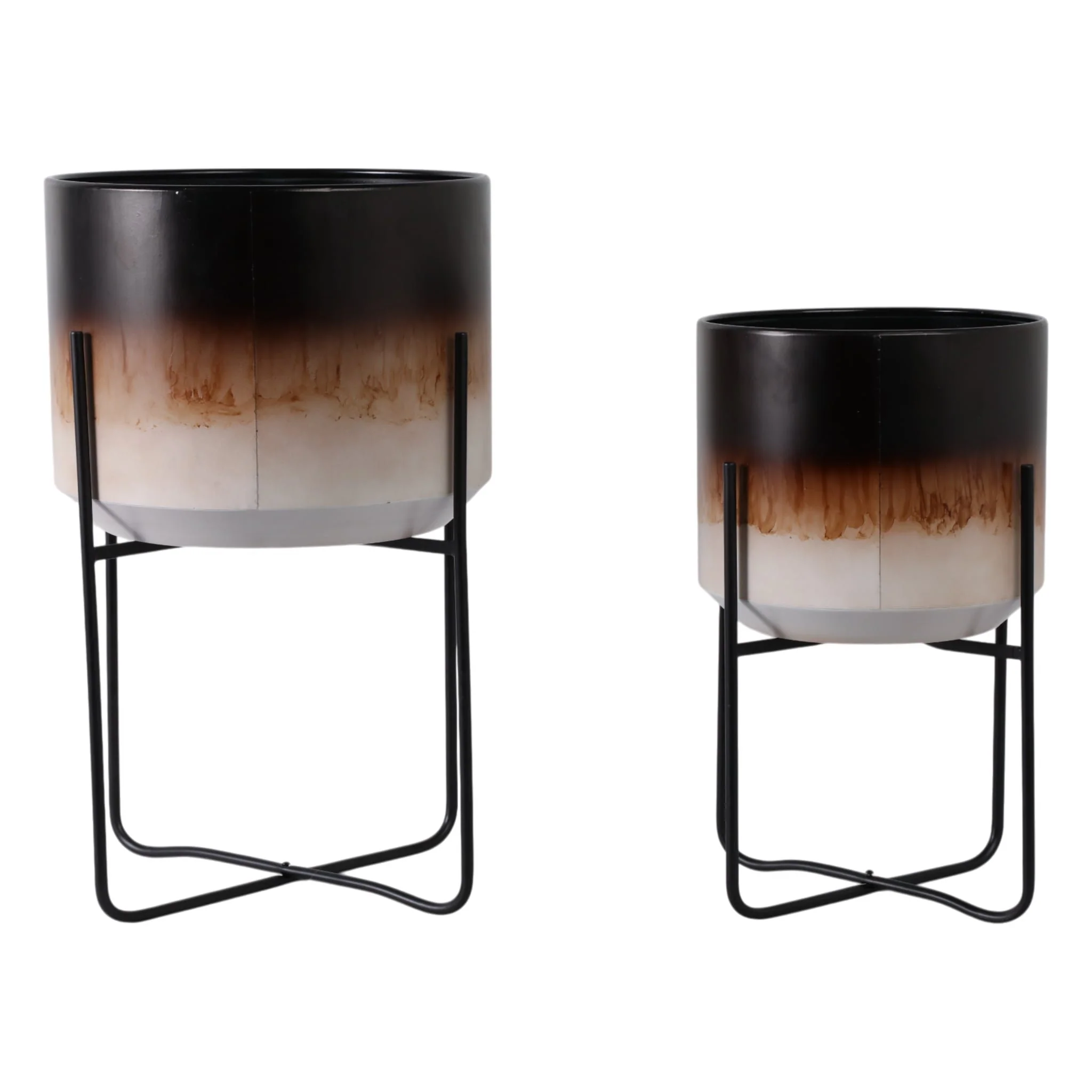 S/2 19/23" Ombre Metal Planters On Stands, Brown K - Image 4