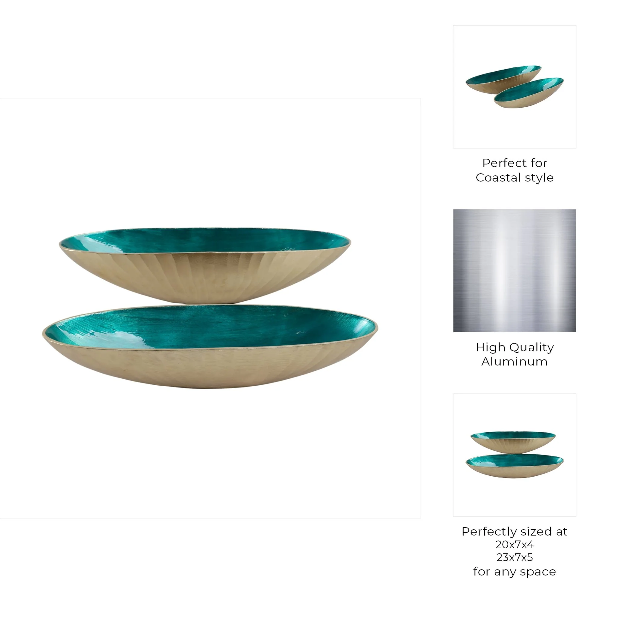 S/2 20/23" Oval Metal Bowl W/ Enamel, Blue/gold - Image 10