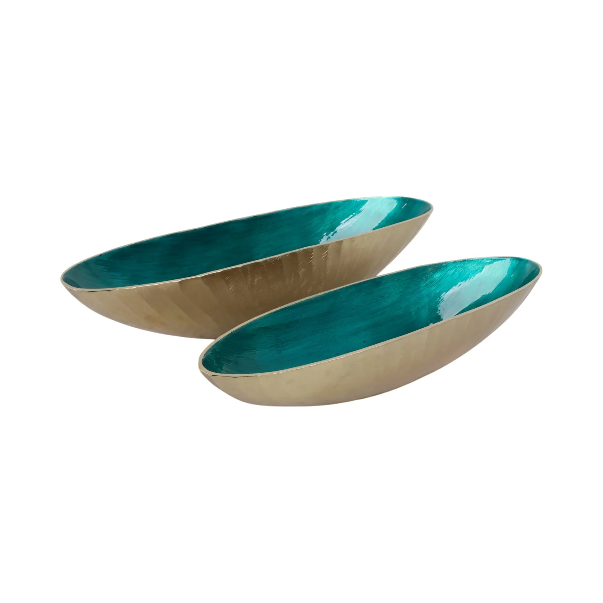 S/2 20/23" Oval Metal Bowl W/ Enamel, Blue/gold - Image 2