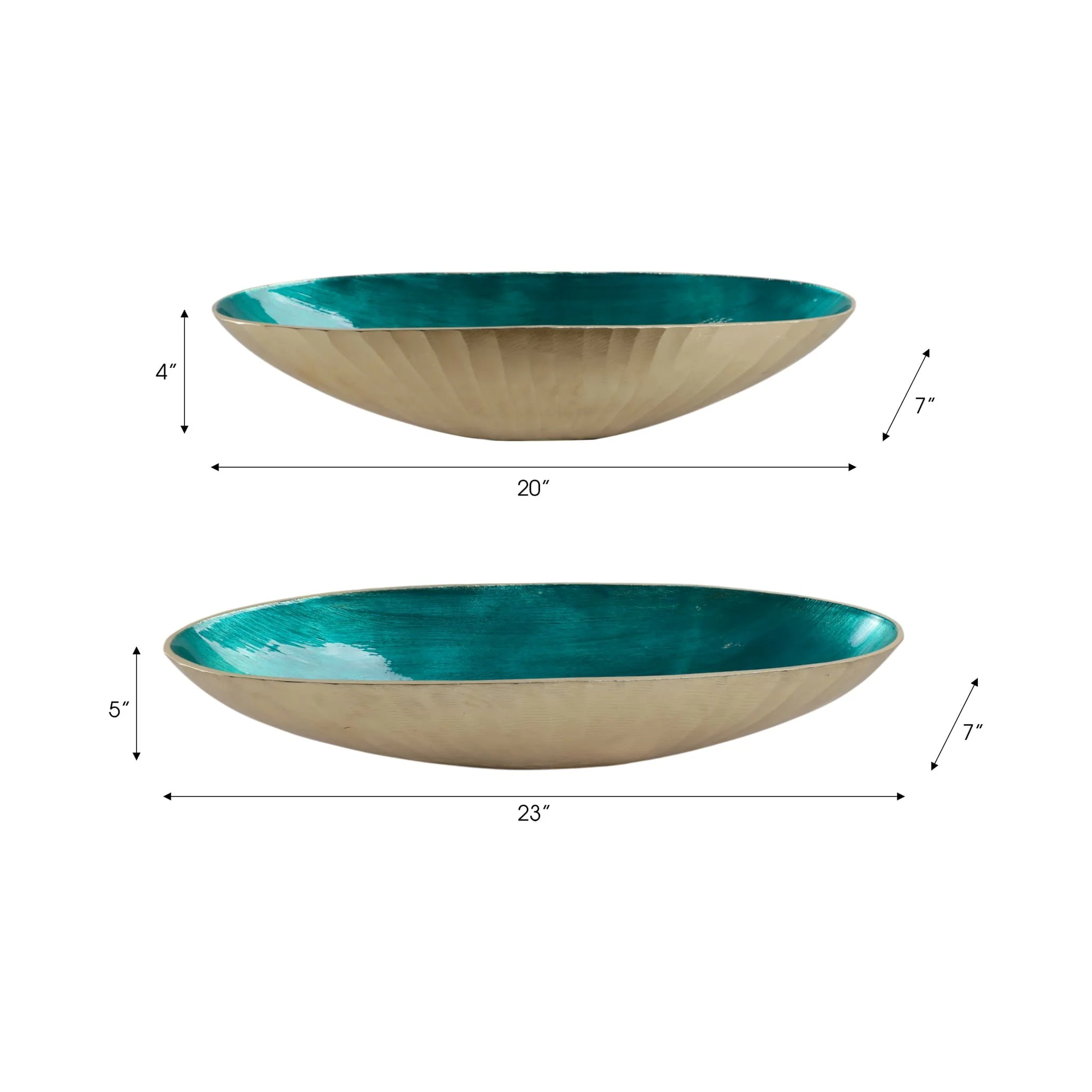 S/2 20/23" Oval Metal Bowl W/ Enamel, Blue/gold - Image 9