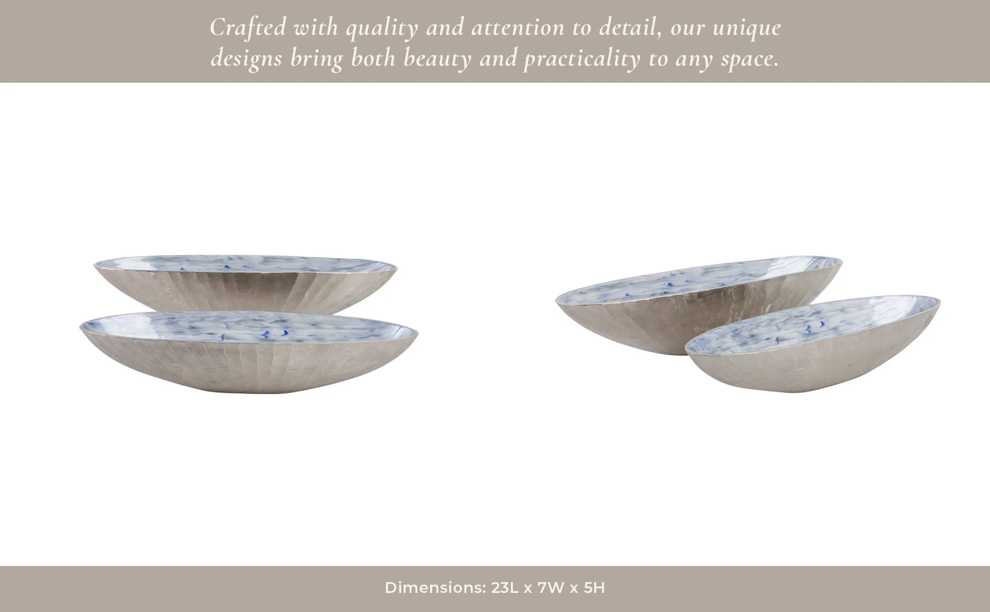 S/2 20/23" Oval Metal Bowl W/ Enamel,light Blu/sil - Image 13