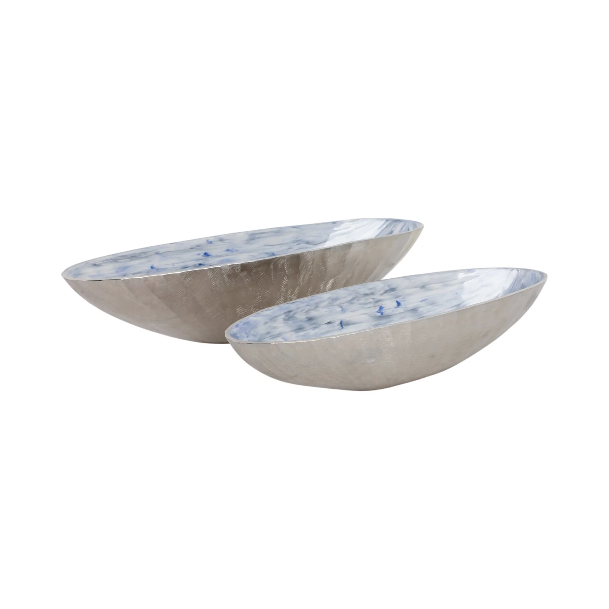 S/2 20/23" Oval Metal Bowl W/ Enamel,light Blu/sil - Image 2