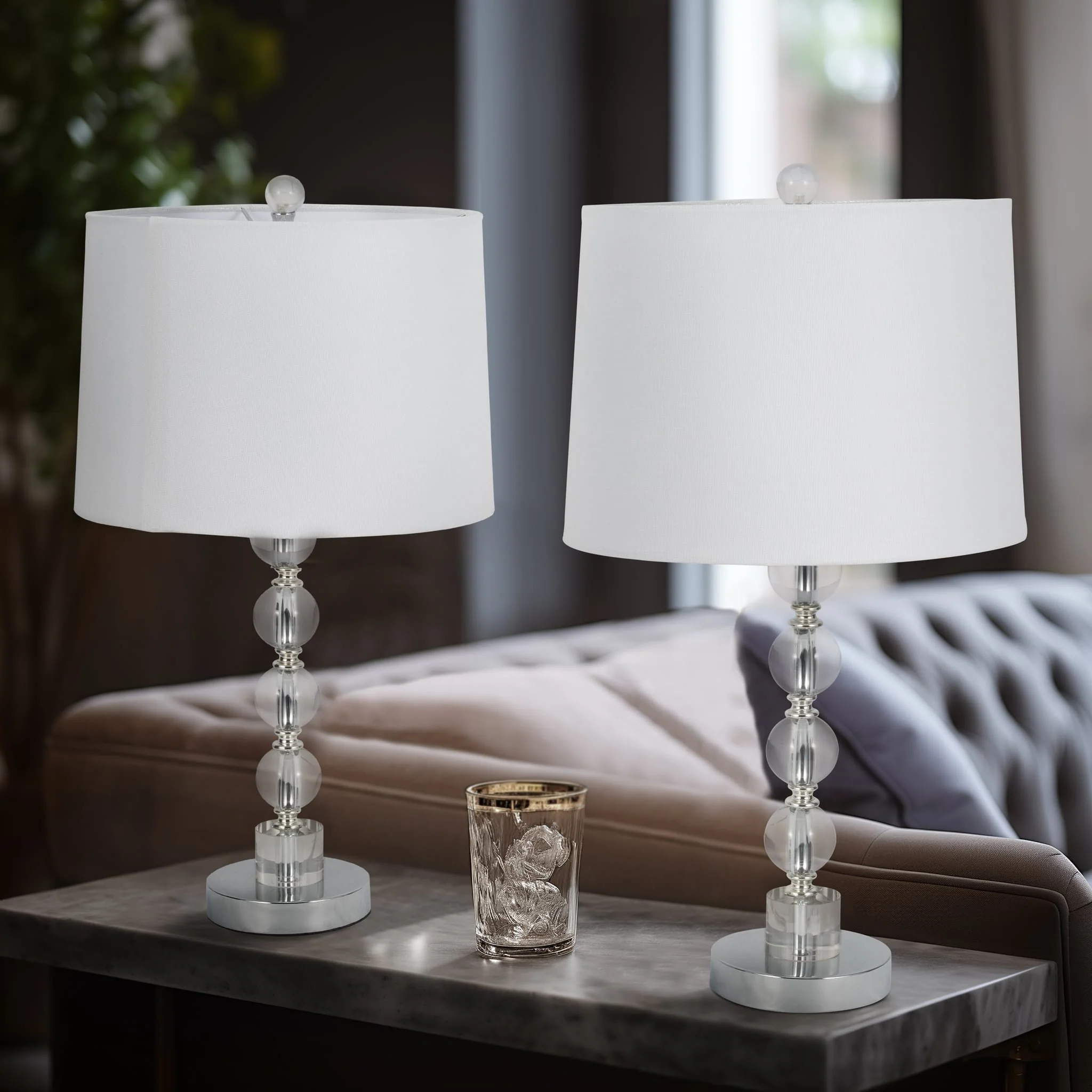 S/2 22" Crystal Table Lamp, Silver - Image 10
