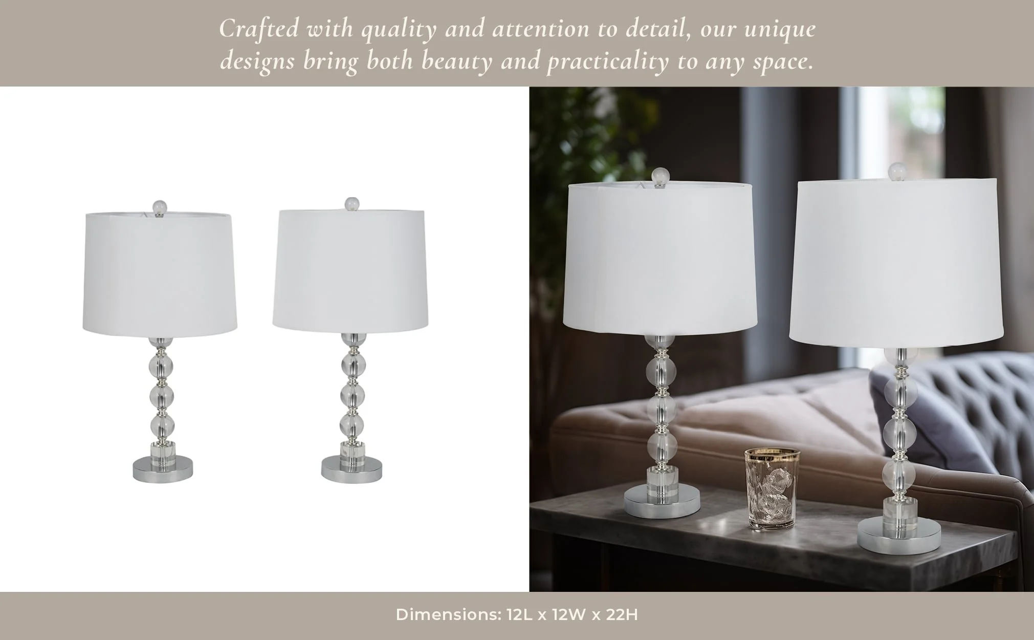 S/2 22" Crystal Table Lamp, Silver - Image 11
