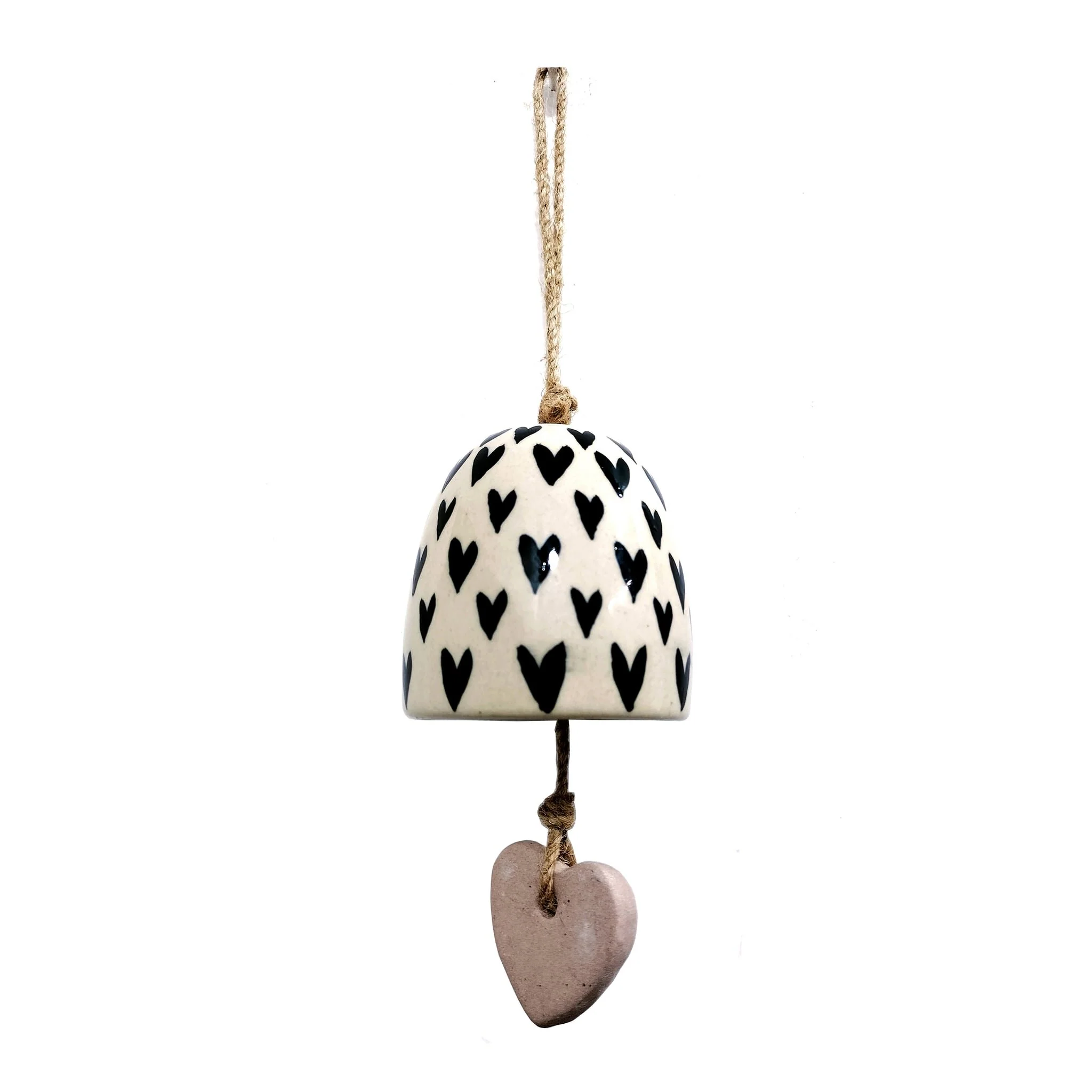 S/2 3" Ceramic Hand Painted Bells, White/black - Image 3