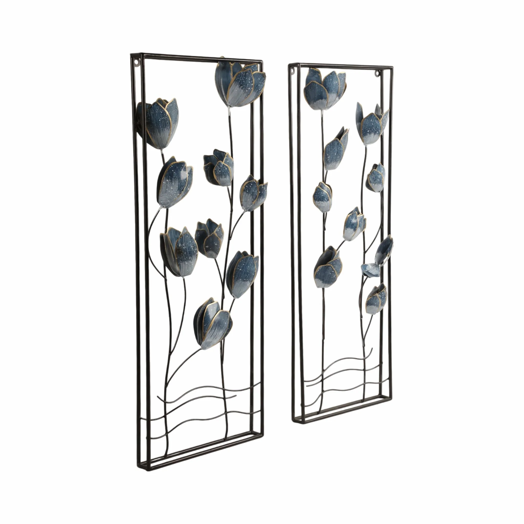 S/2 32" Blooming Flowers Metal Wall Panels, Blue/b - Image 2