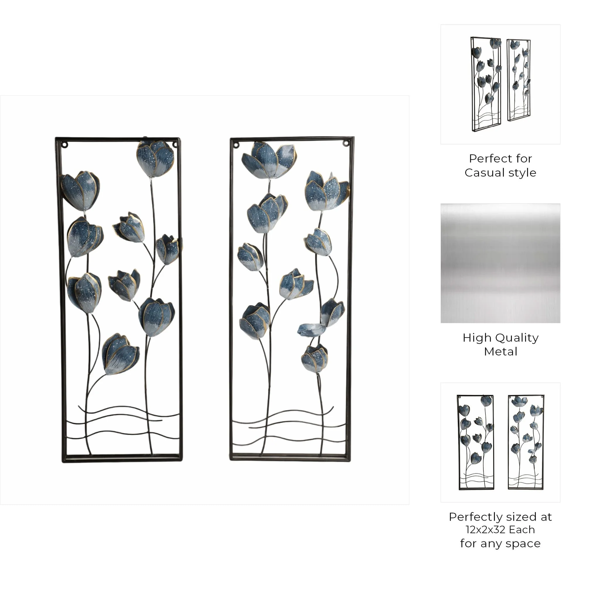 S/2 32" Blooming Flowers Metal Wall Panels, Blue/b - Image 8