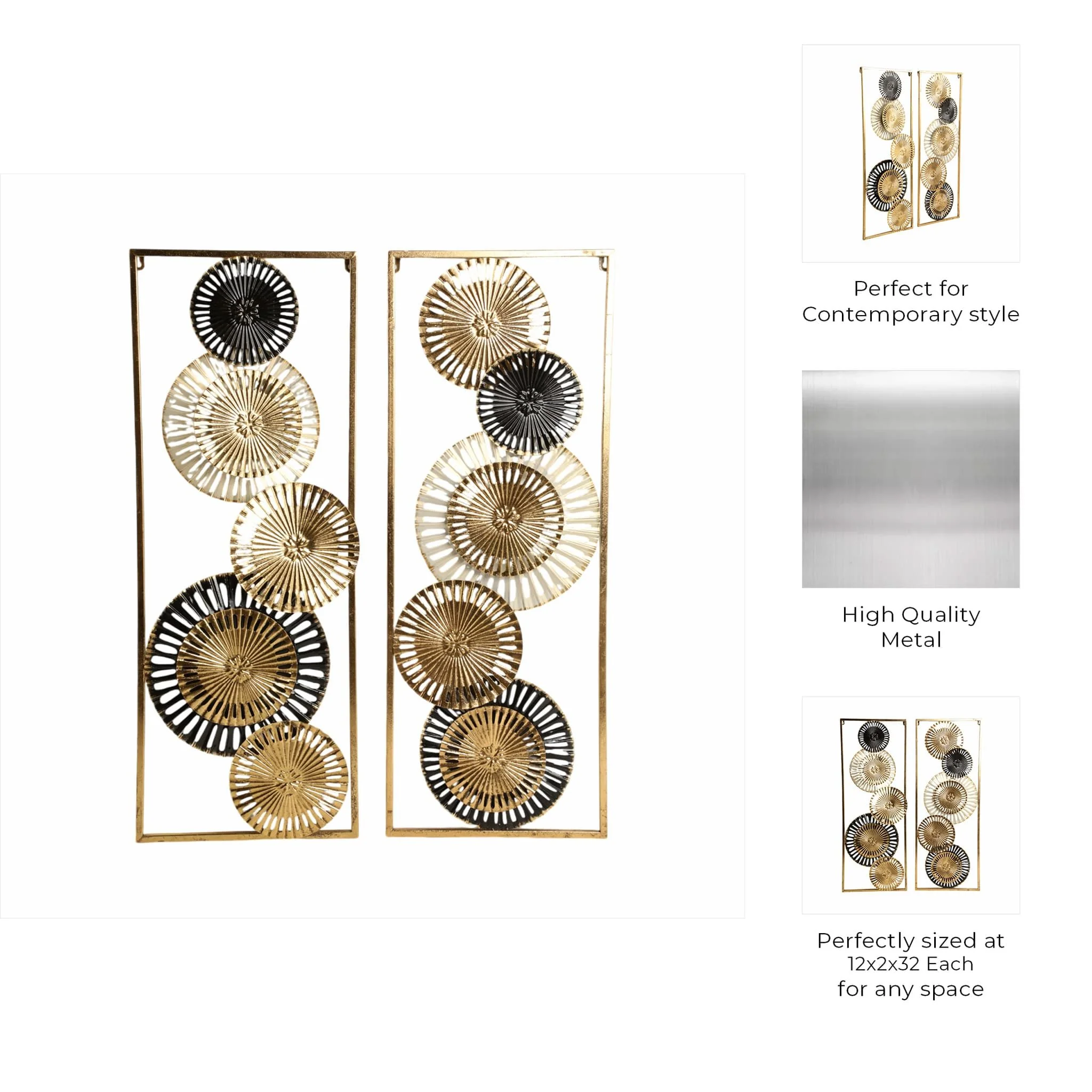 S/2 32" Pierced Disc Metal Wall Panels, Gold Multi - Image 8