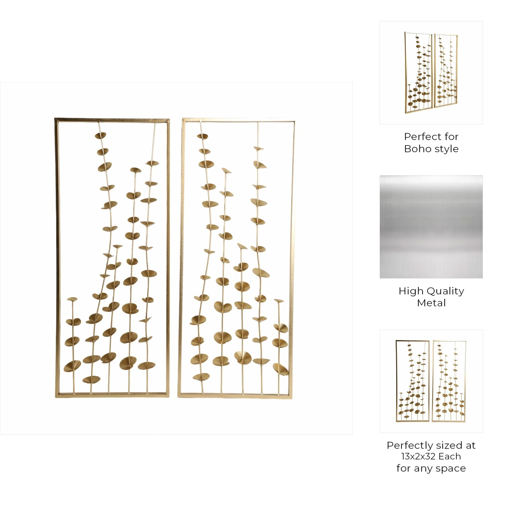 S/2 32" Small Blooms Metal Wall Panels, Gold - Image 8