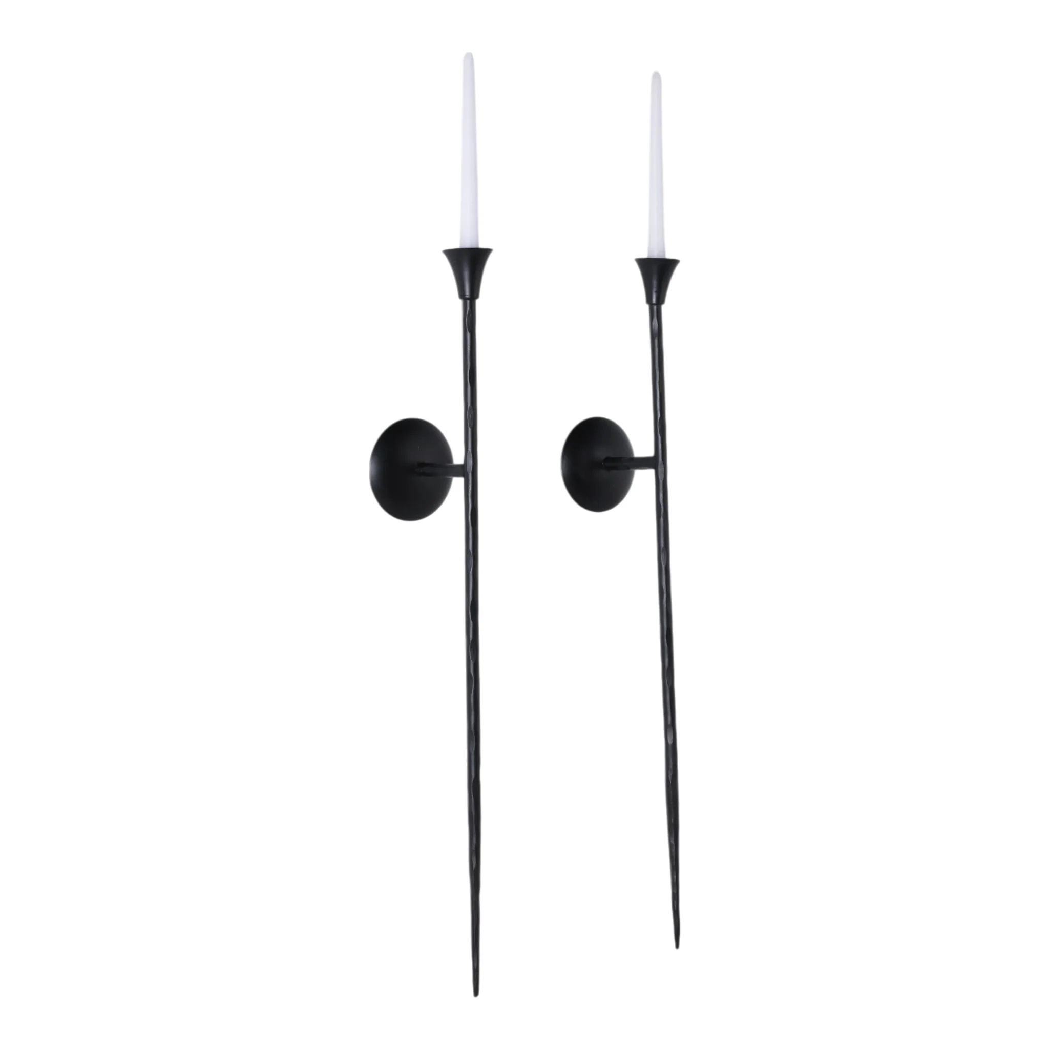 S/2 33" Forged Metal Wall Sconce With Taper, Black - Image 2