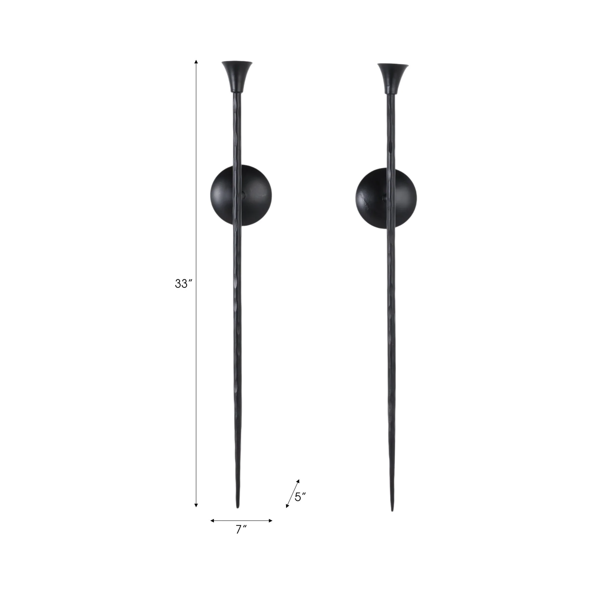 S/2 33" Forged Metal Wall Sconce With Taper, Black - Image 6