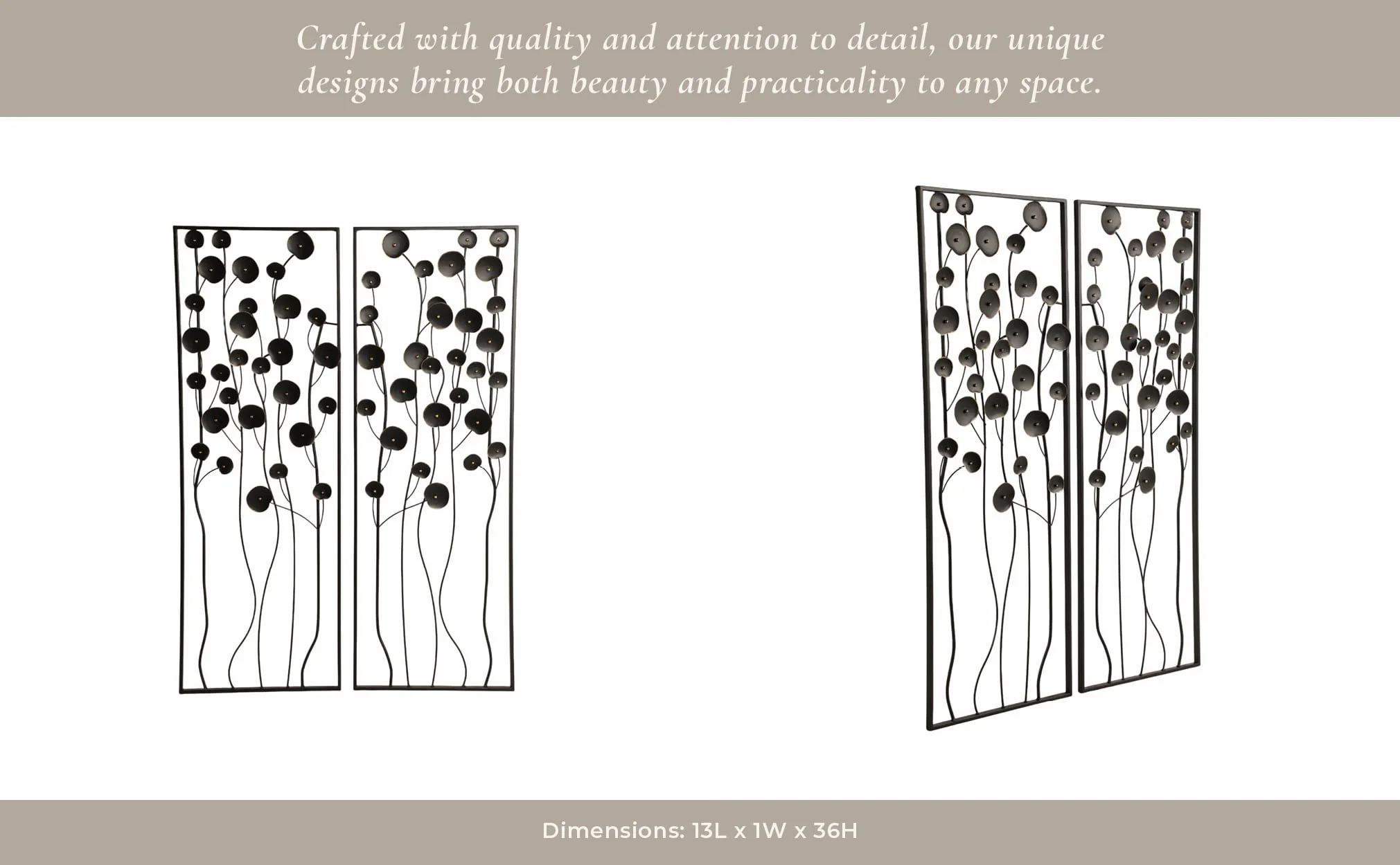 S/2 36" Dainty Flowers Metal Wall Decor, Black/gol - Image 11