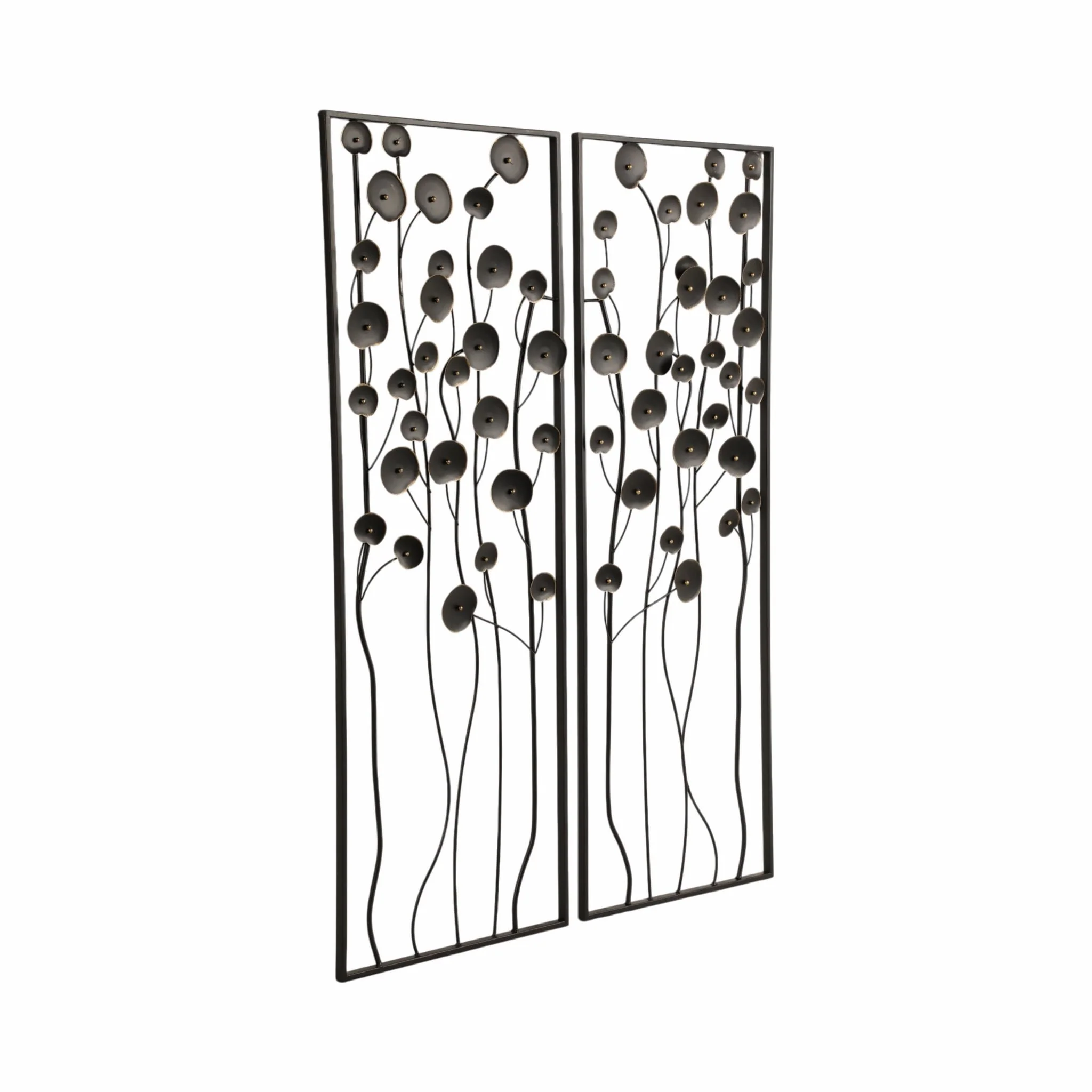 S/2 36" Dainty Flowers Metal Wall Decor, Black/gol - Image 2