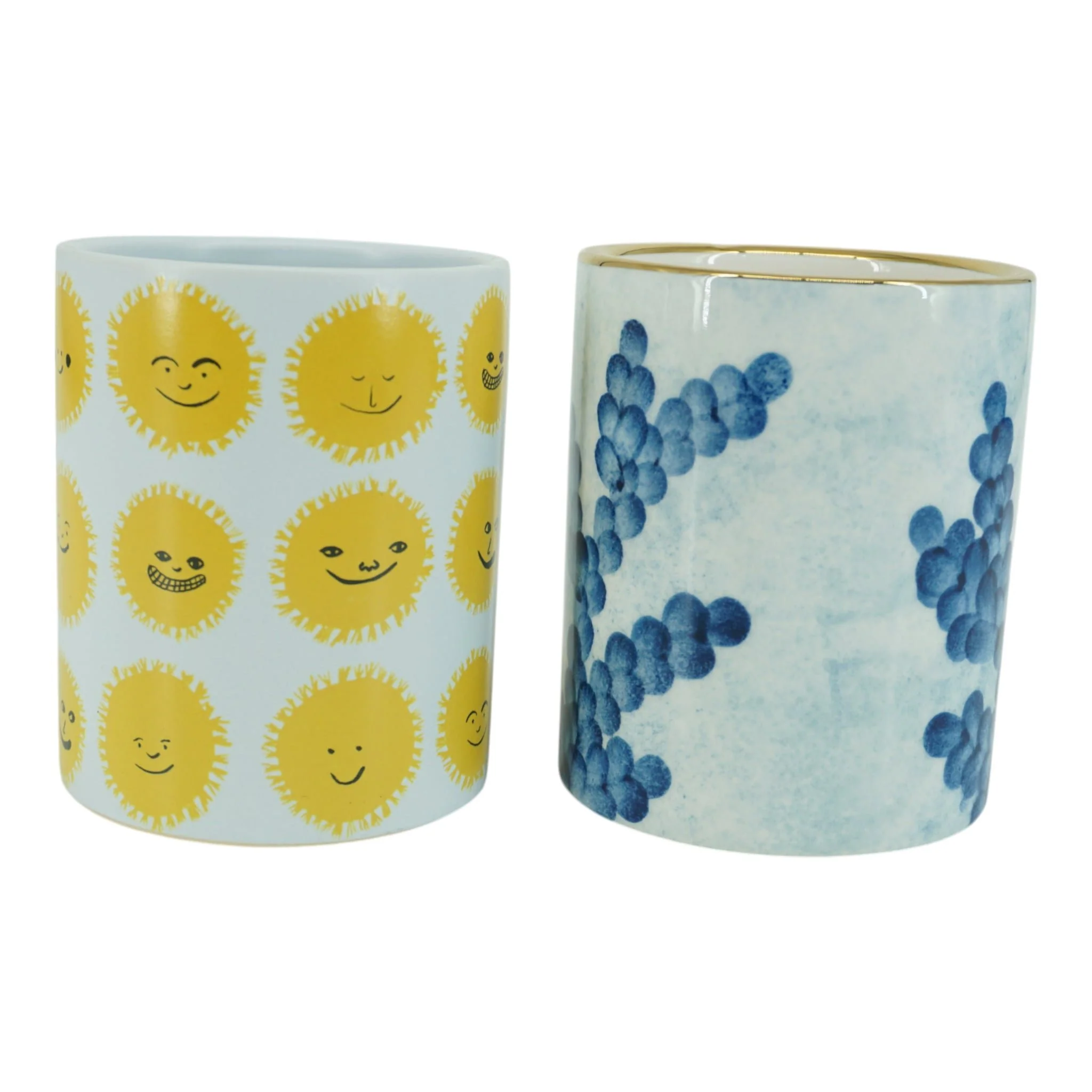 S/2 4" Coral & Sunshine Smiles Pencil Cups, Multi - Image 3
