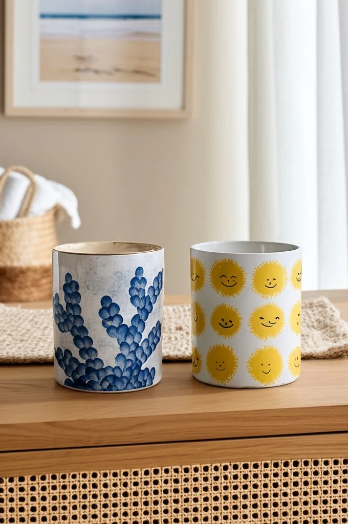 S/2 4" Coral & Sunshine Smiles Pencil Cups, Multi - Image 6