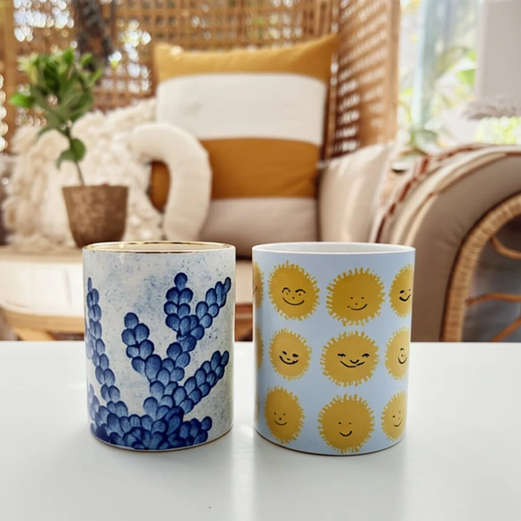 S/2 4" Coral & Sunshine Smiles Pencil Cups, Multi - Image 7