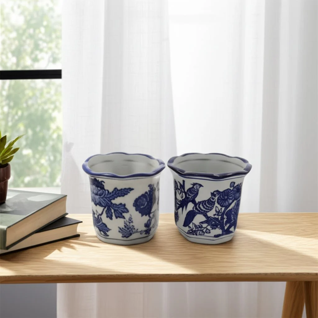 S/2 4" Petal Trim Chinoiserie Pencil Cups, Blu/wht - Image 4