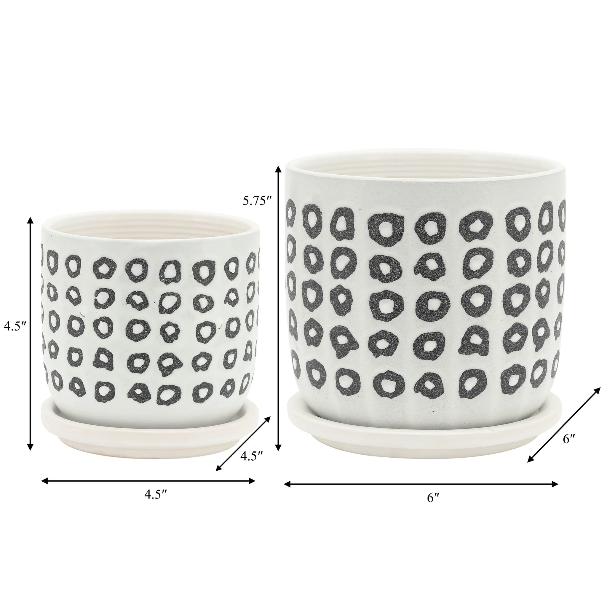S/2 5/6" Aztec Planter W/ Saucer, Black - Image 9