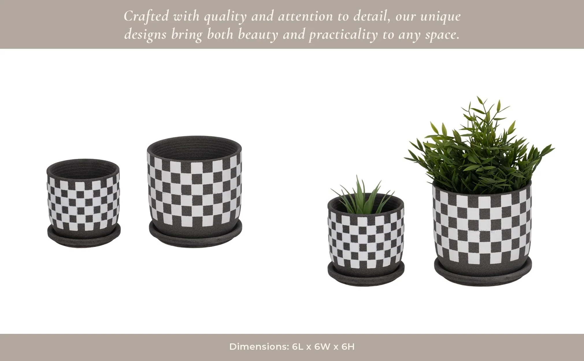 S/2 5/6" Checkerboard Saucer Planters, Black/white - Image 12