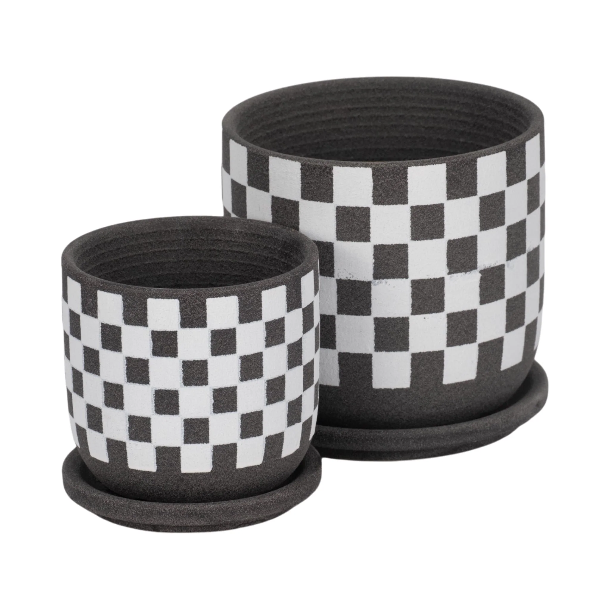 S/2 5/6" Checkerboard Saucer Planters, Black/white - Image 4