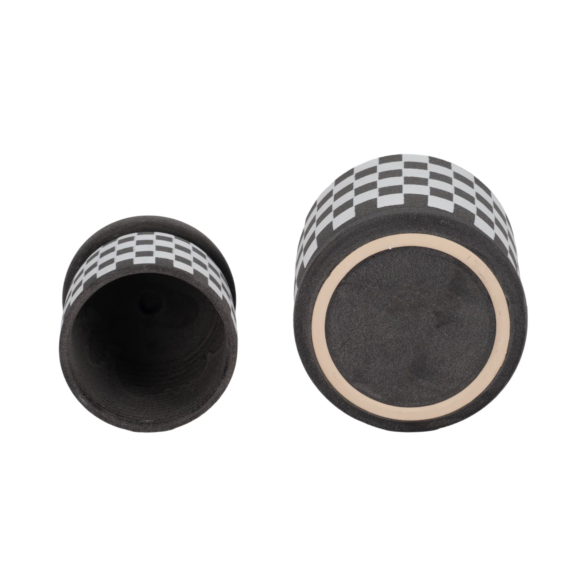 S/2 5/6" Checkerboard Saucer Planters, Black/white - Image 6