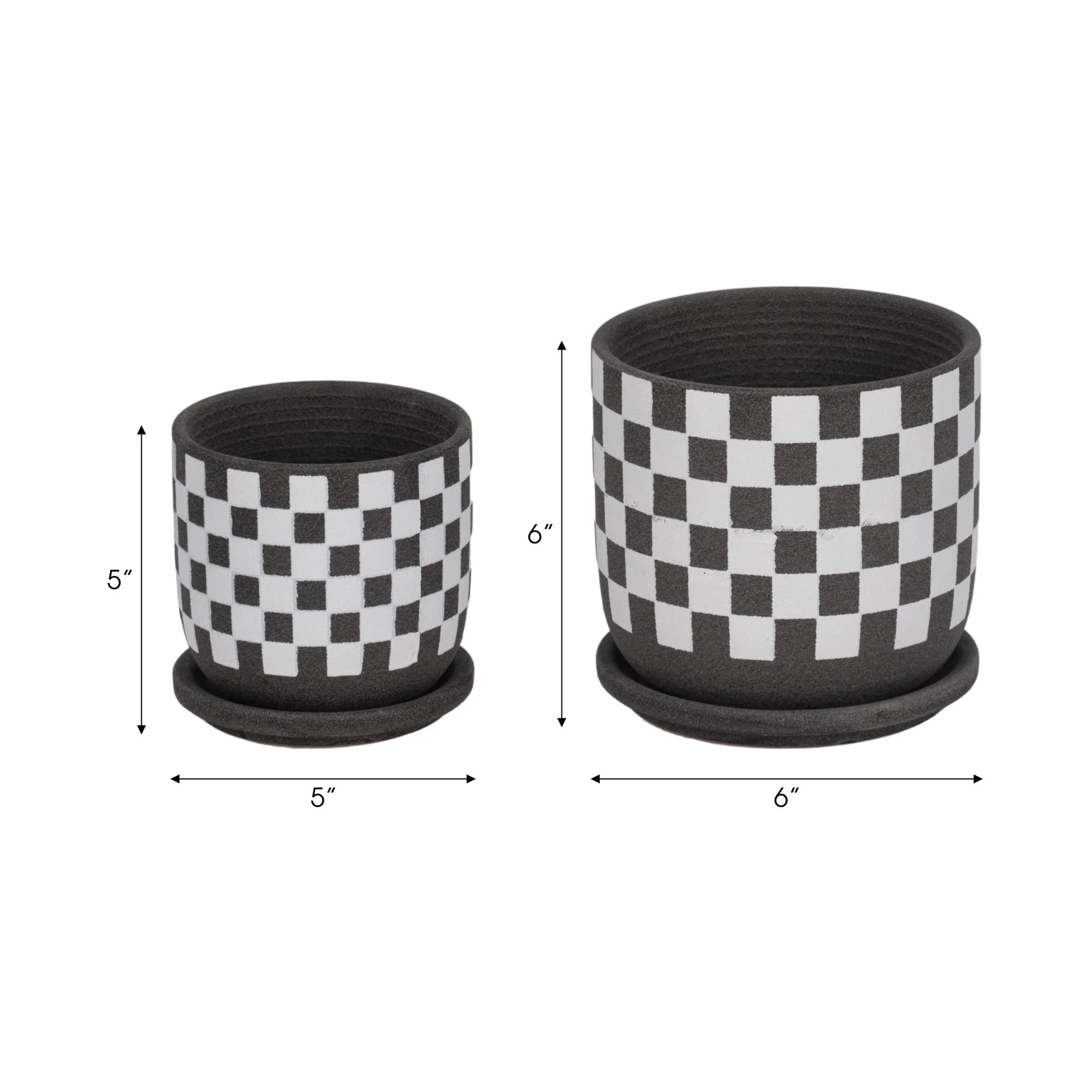 S/2 5/6" Checkerboard Saucer Planters, Black/white - Image 7