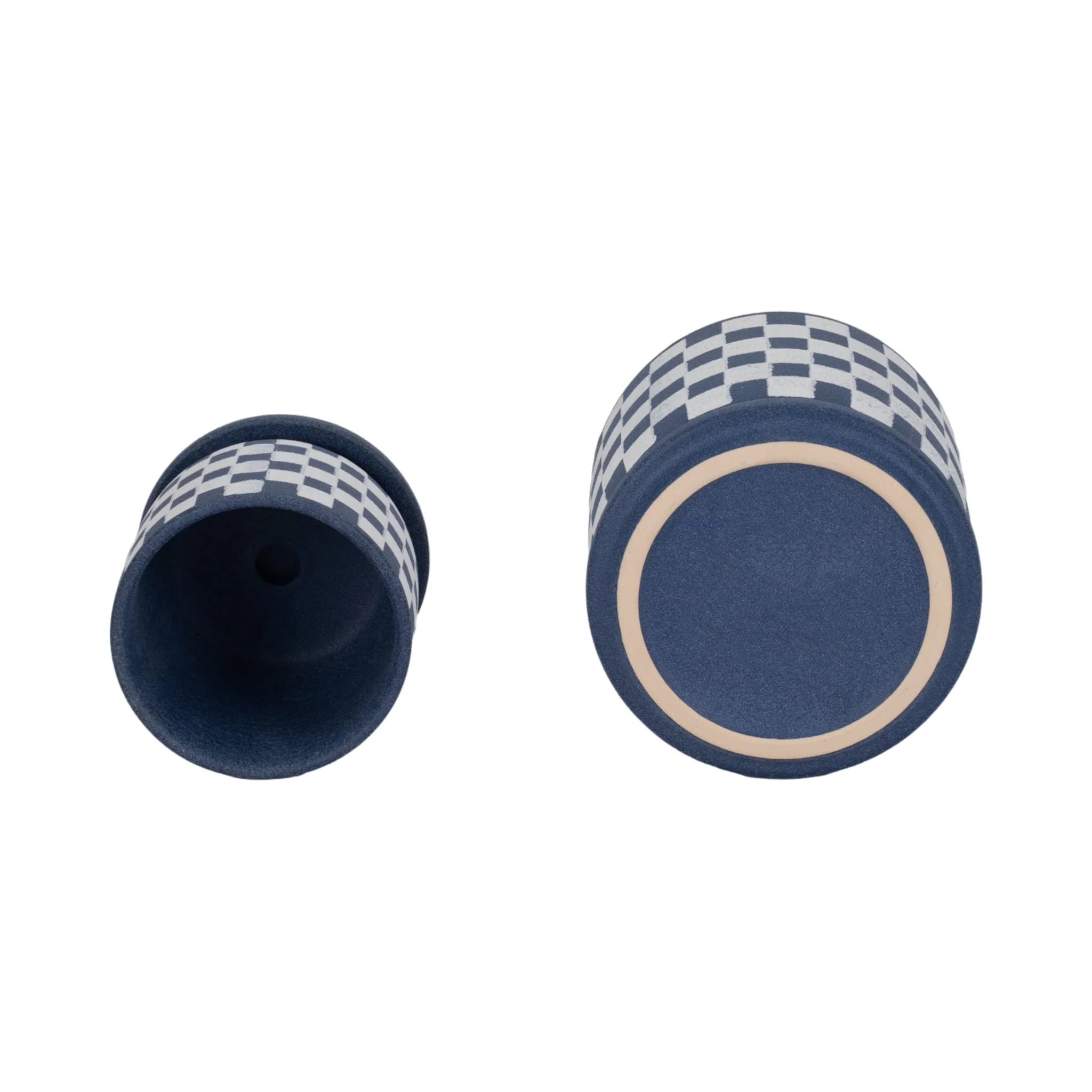 S/2 5/6" Checkerboard Saucer Planters, Blue/white - Image 6