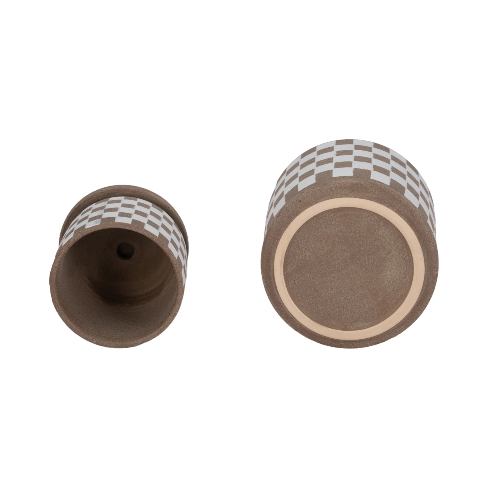 S/2 5/6" Checkerboard Saucer Planters, White/tan - Image 6