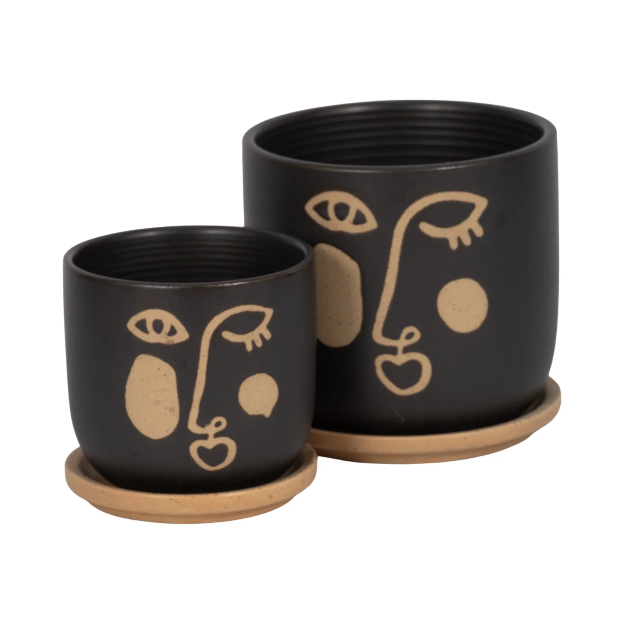 S/2 5/6" Funky Face Planter W/ Saucer, Black - Image 5